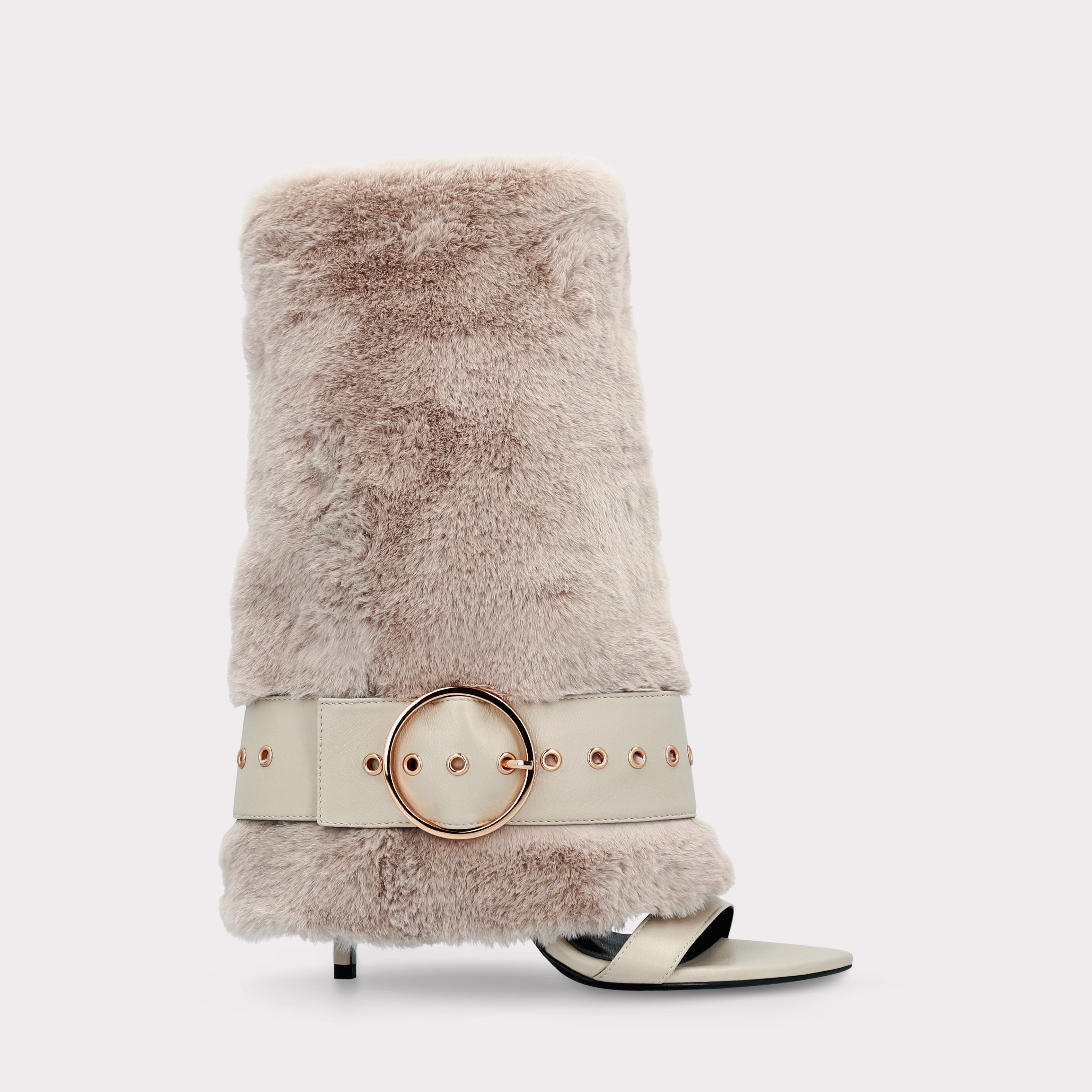 ADELE 03 BEIGE FUR AND BEIGE SMOOTH LEATHER SANDALS