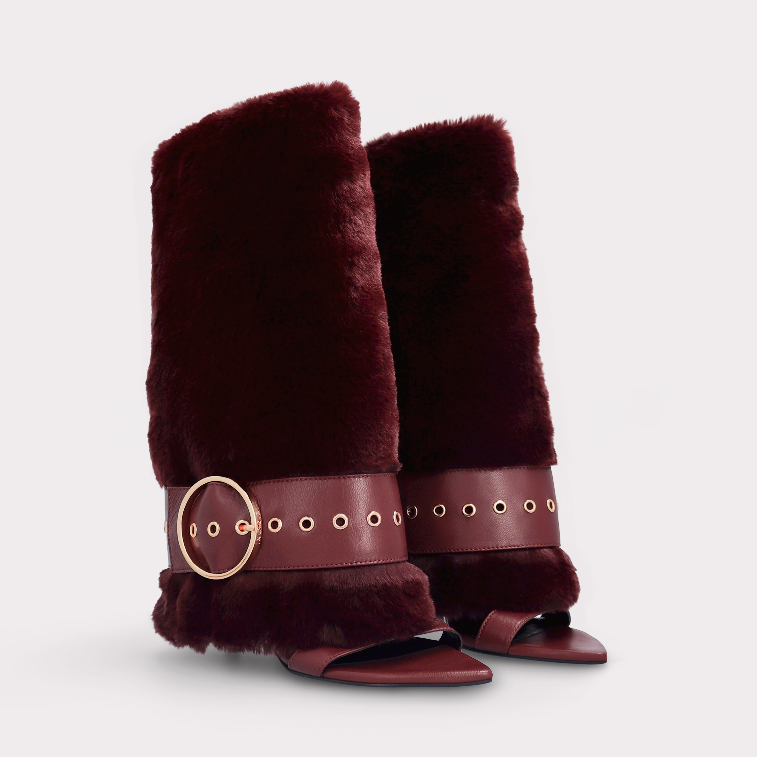 ADELE 03 BORDEAUX FUR AND BORDEAUX SMOOTH LEATHER SANDALS