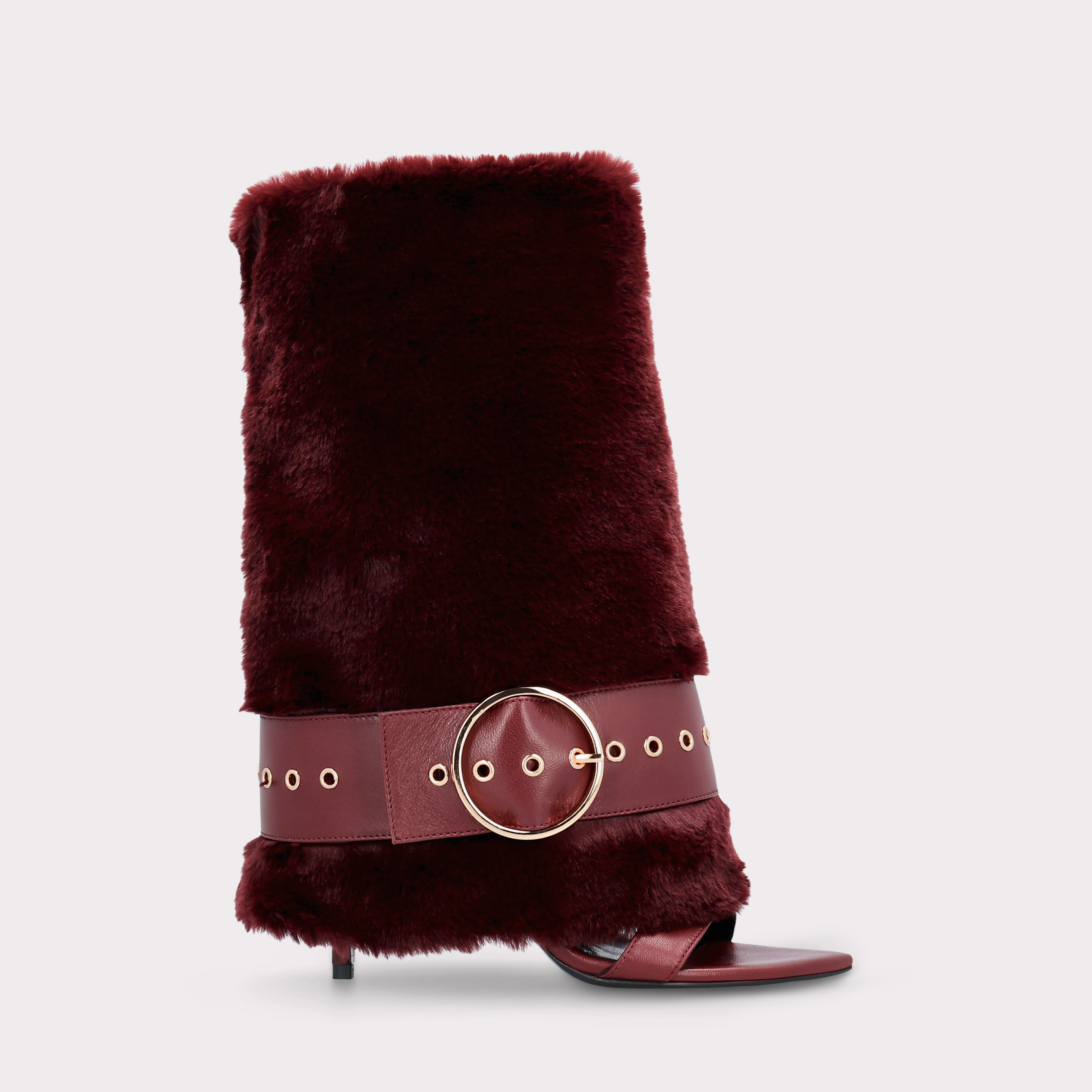 ADELE 03 BURGUNDY FUR AND BURGUNDY SMOOTH LEATHER SANDALS