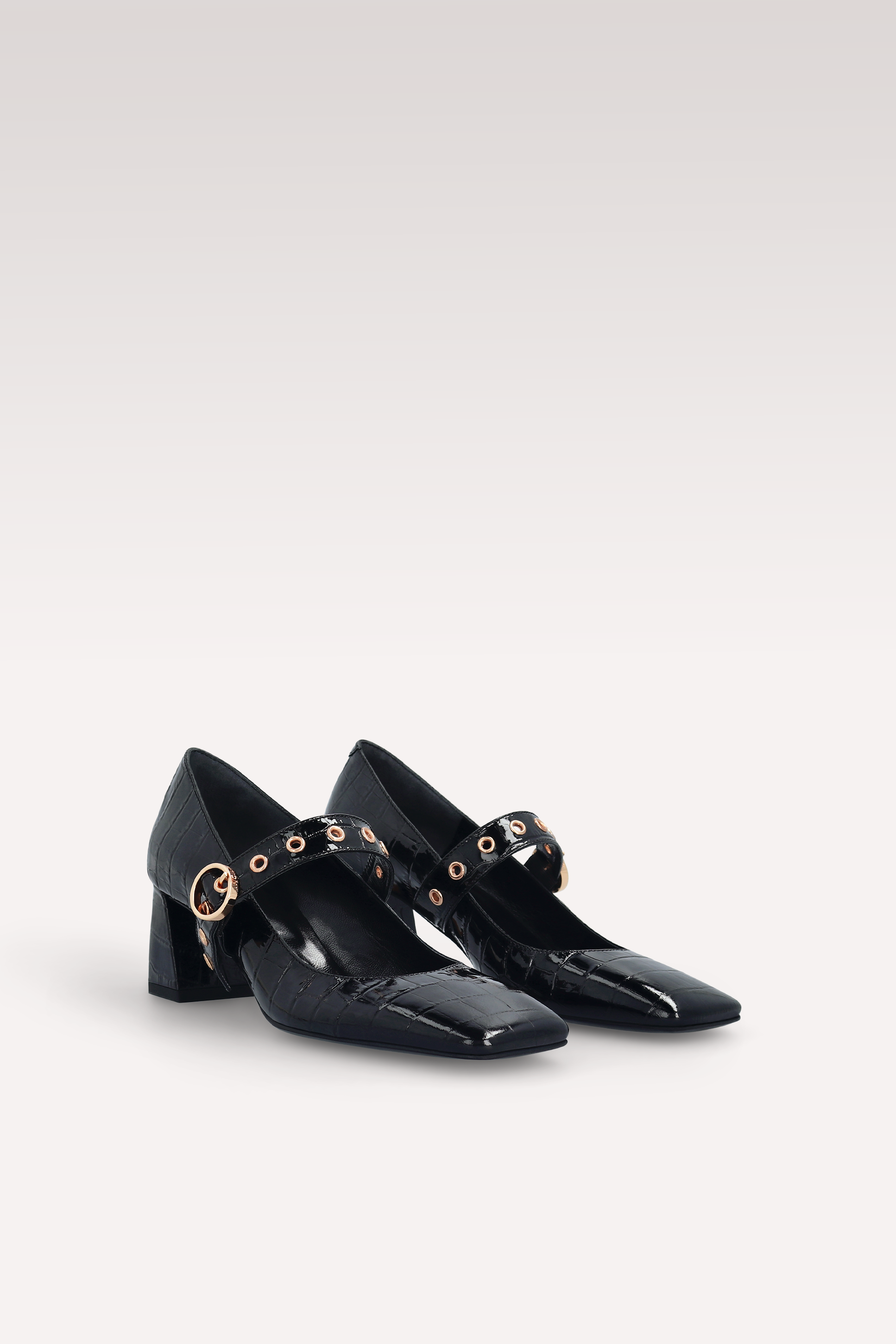 GENNY 01 BLACK PATENT CROCO EMBOSSED LEATHER PUMPS