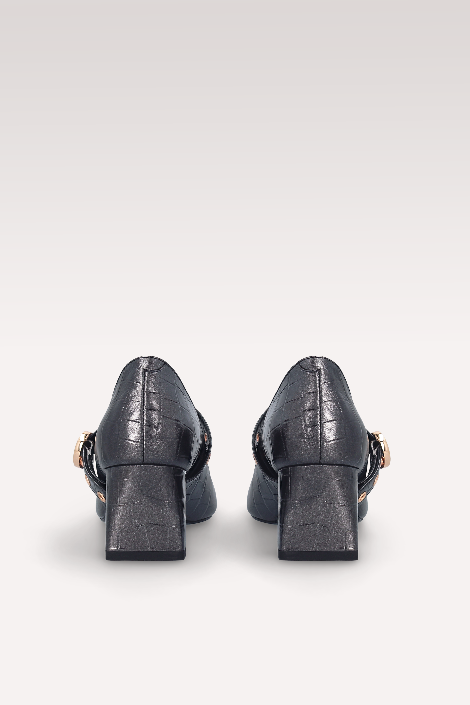 GENNY 01 GUNMETAL COLOR CROCO EMBOSSED LEATHER PUMPS