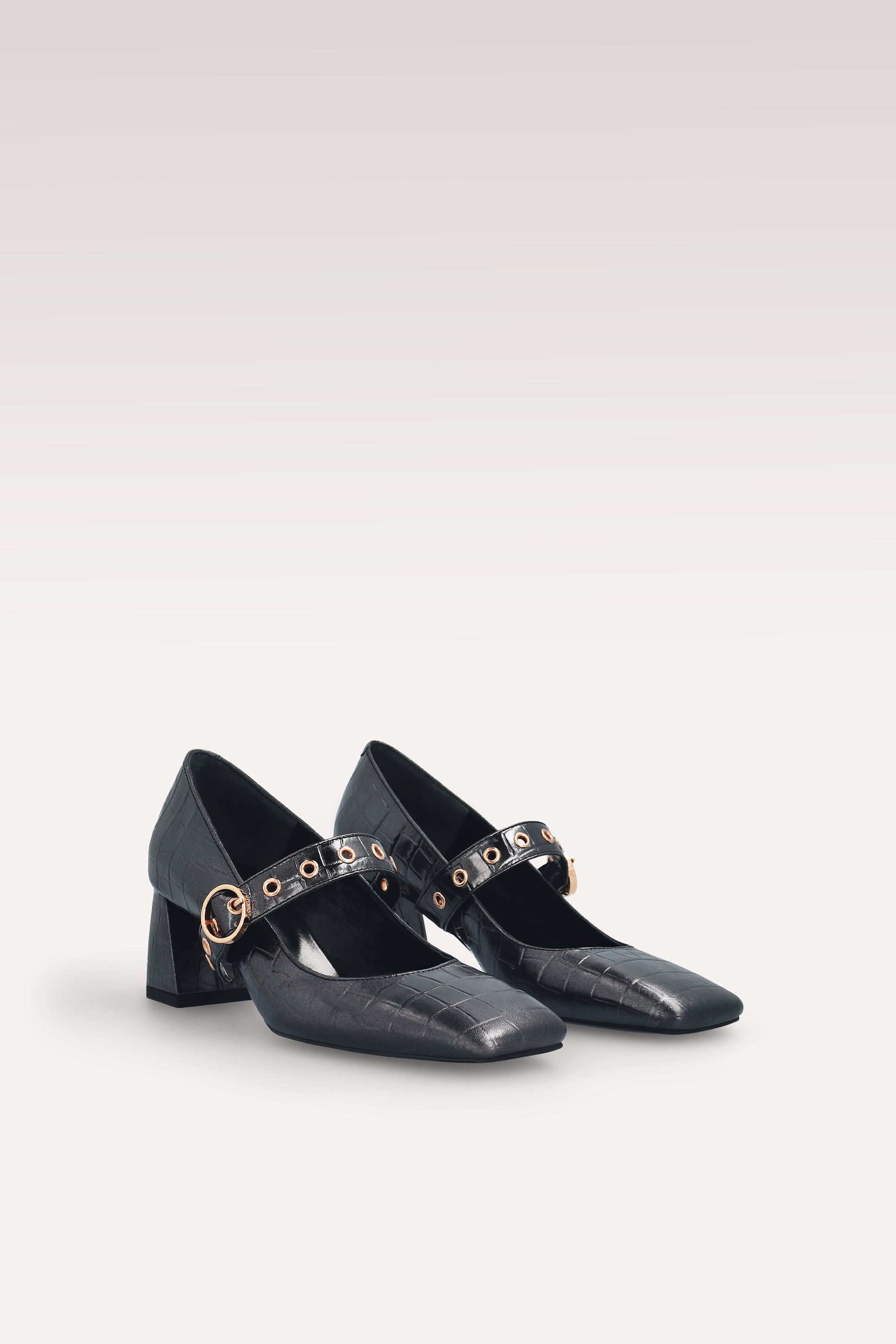 GENNY 01 GUNMETAL COLOR CROCO EMBOSSED LEATHER PUMPS