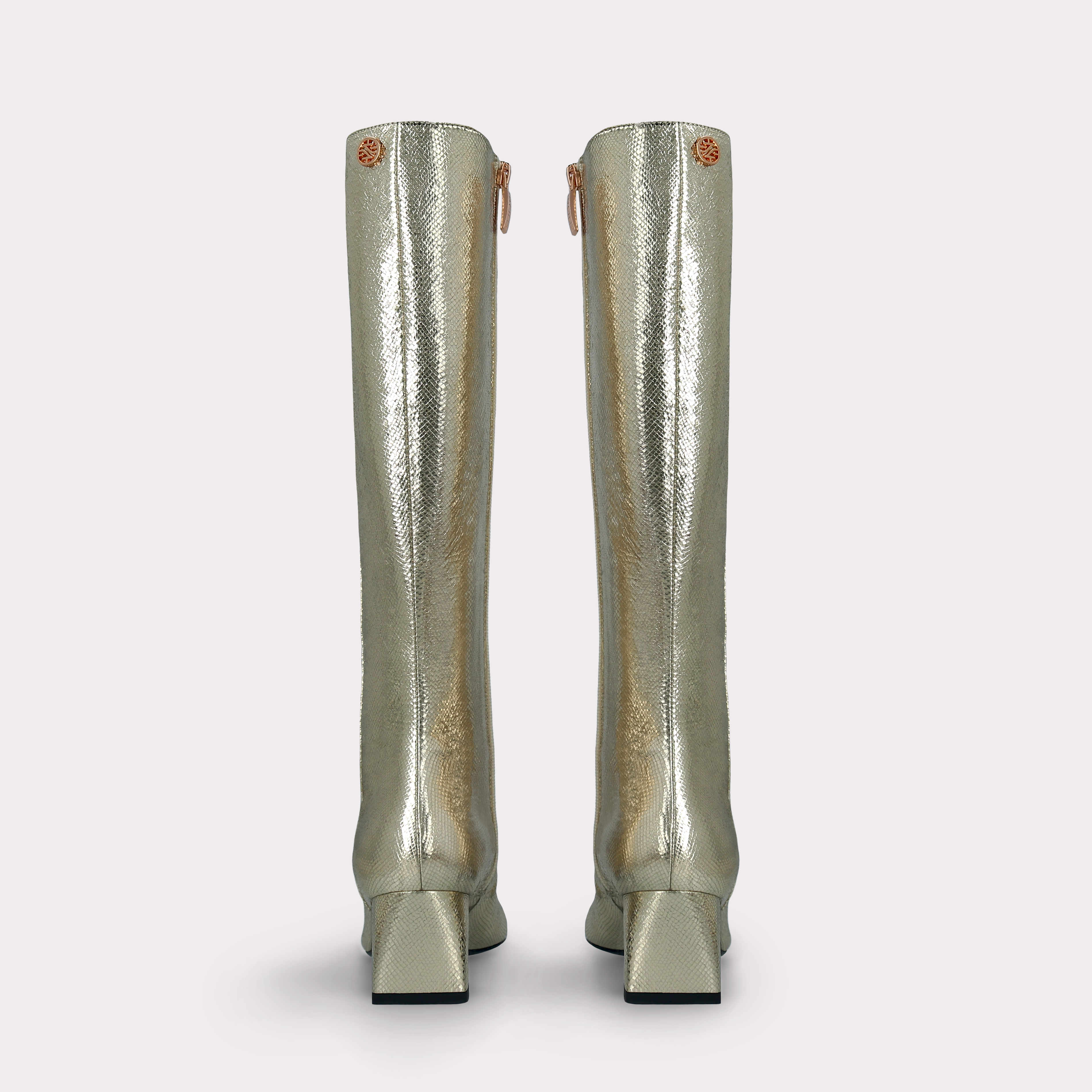 GENNY 03 LIGH GOLD CRASH VIPER MIRROR EMBOSSED LEATHER BOOTS