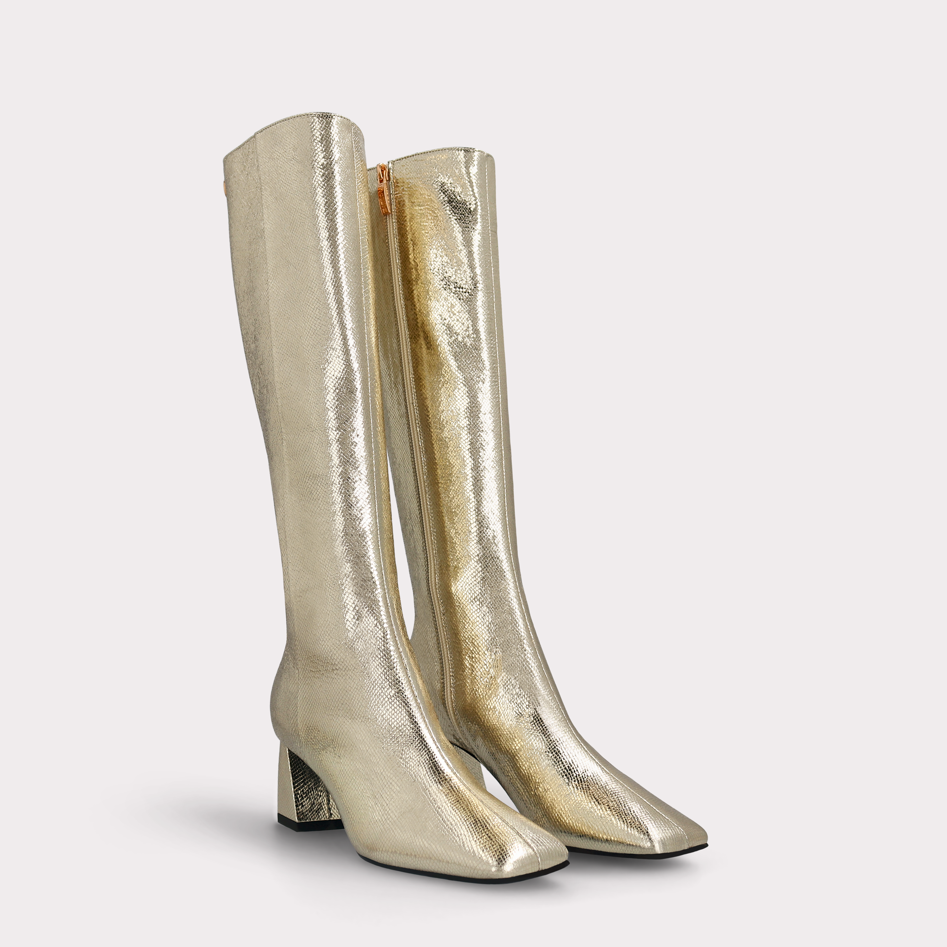 GENNY 03 LIGH GOLD CRASH VIPER MIRROR EMBOSSED LEATHER BOOTS