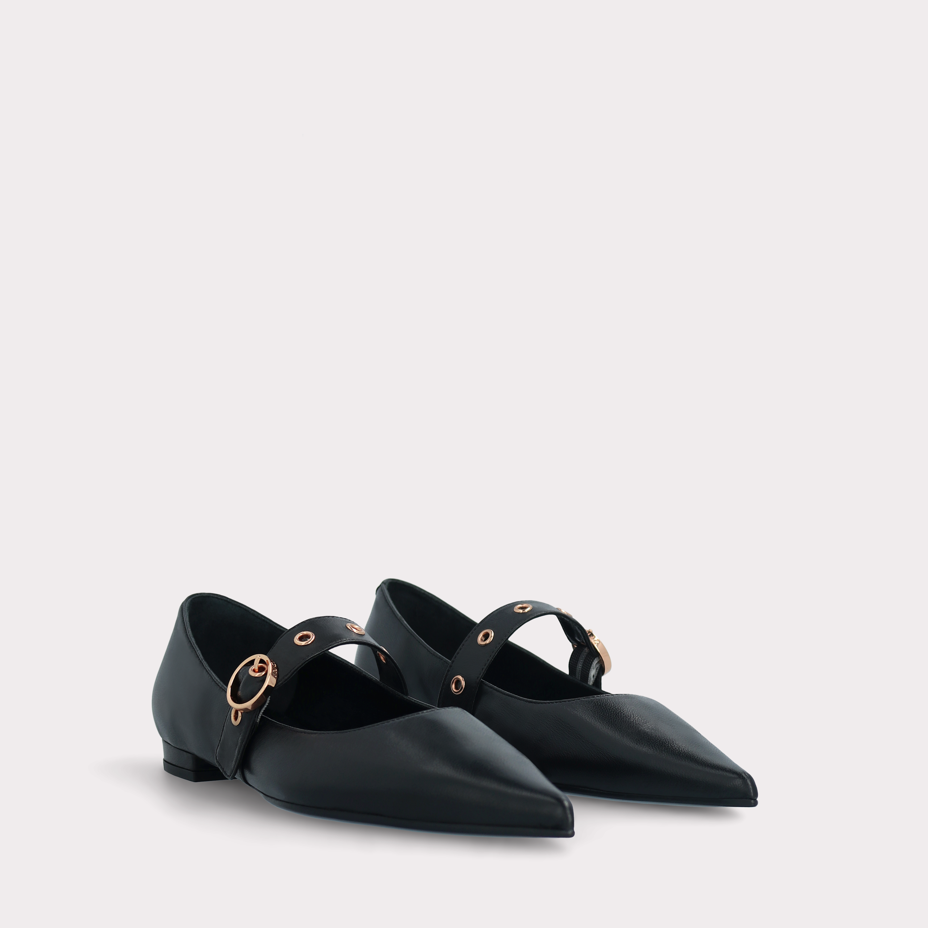 MAGGIE BLACK LEATHER BALLERINAS