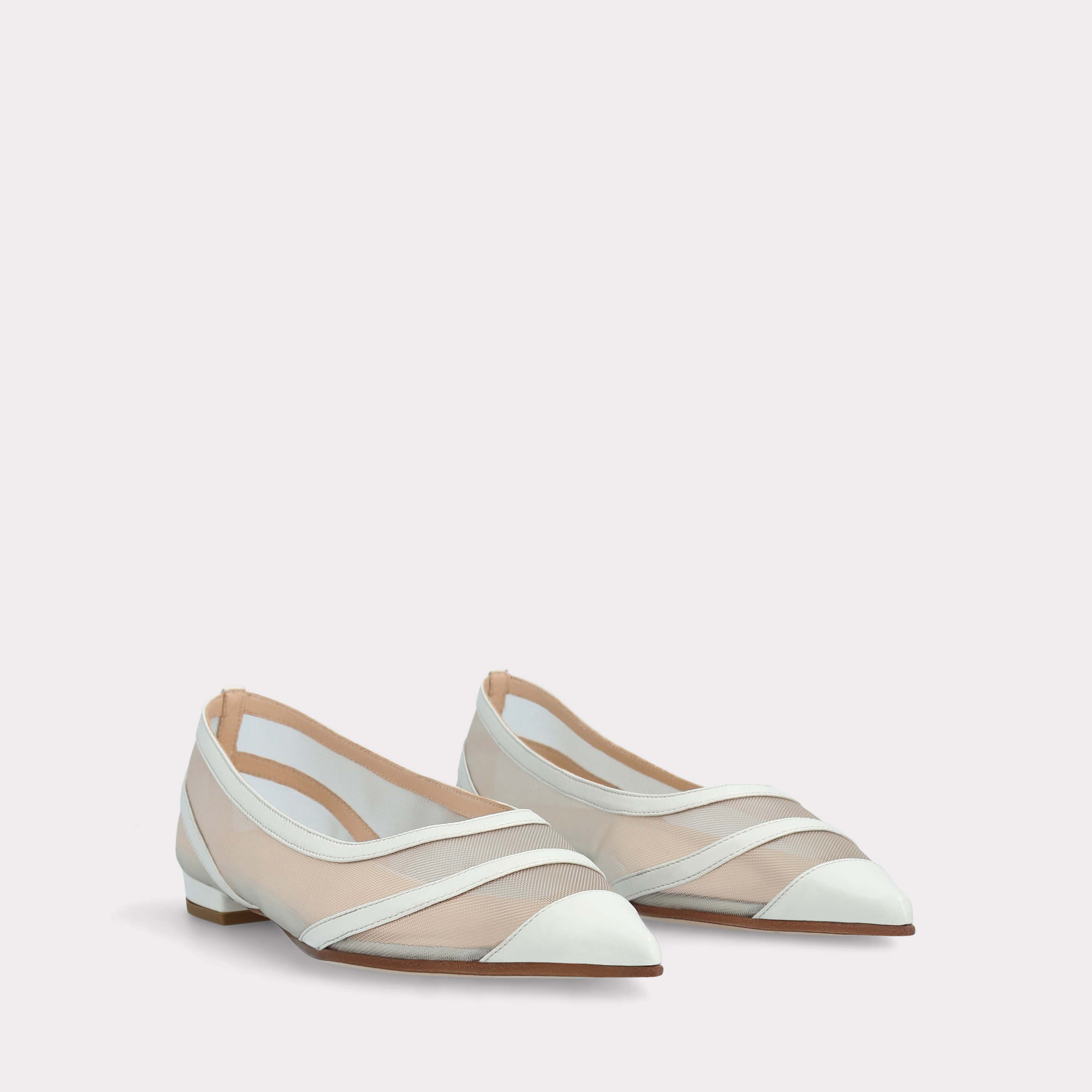 MAYA WHITE LEATHER AND MESH BALLERINAS