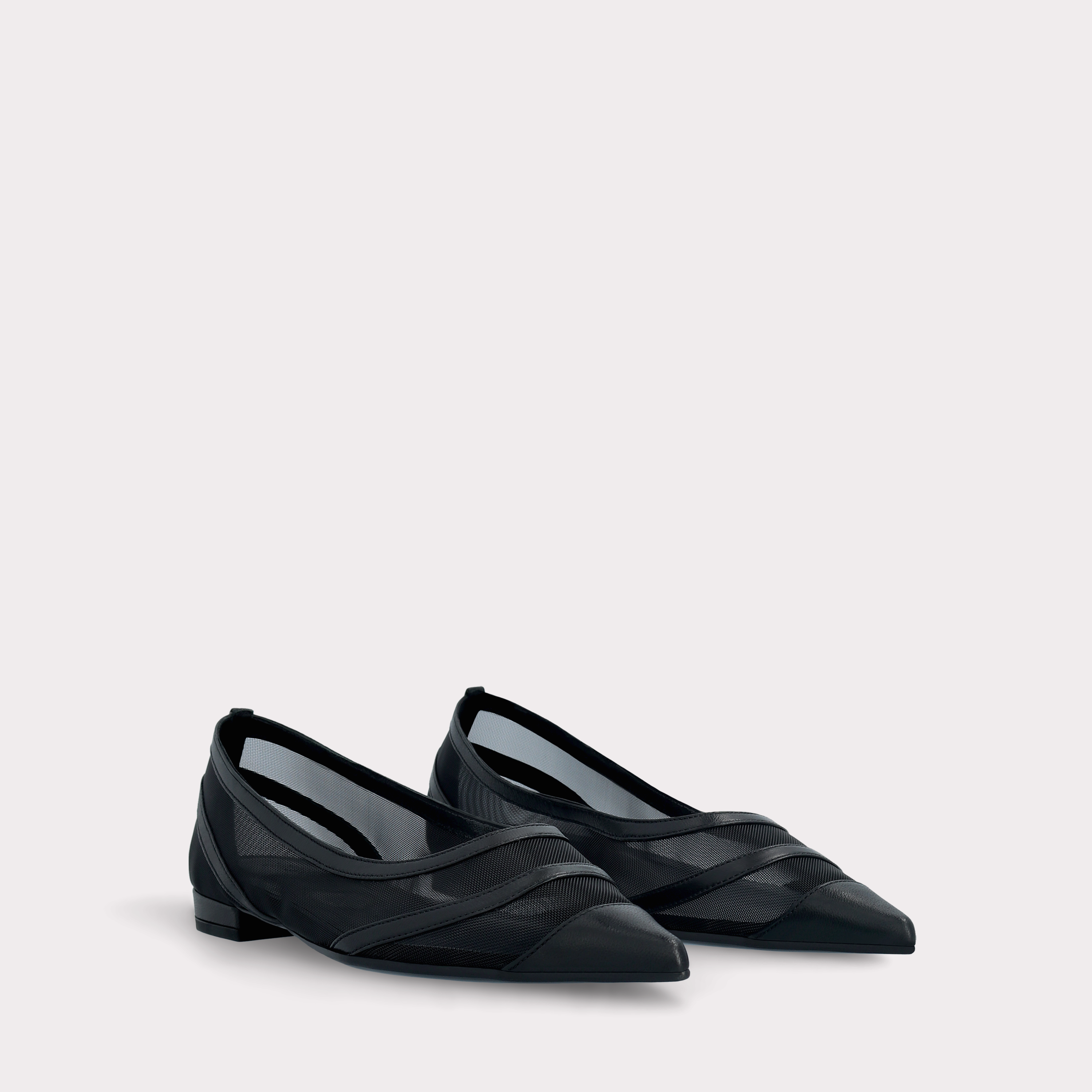 MAYA BLACK LEATHER AND MESH BALLERINAS