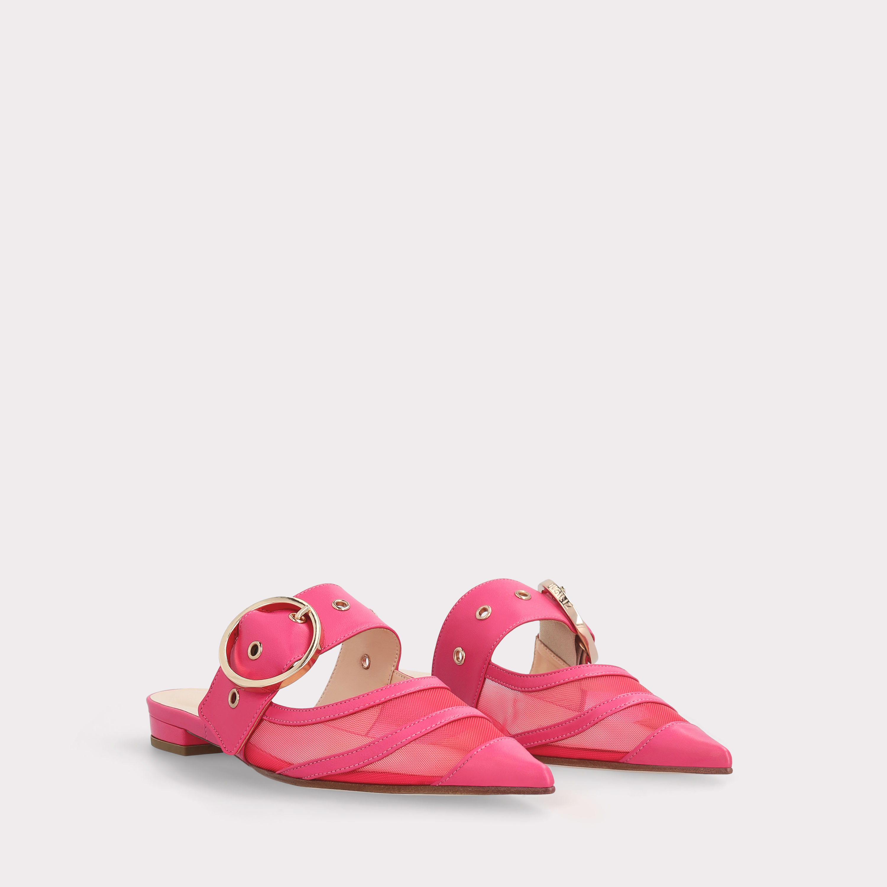 AMELIA CYCLAMEN LEATHER AND MESH MULES