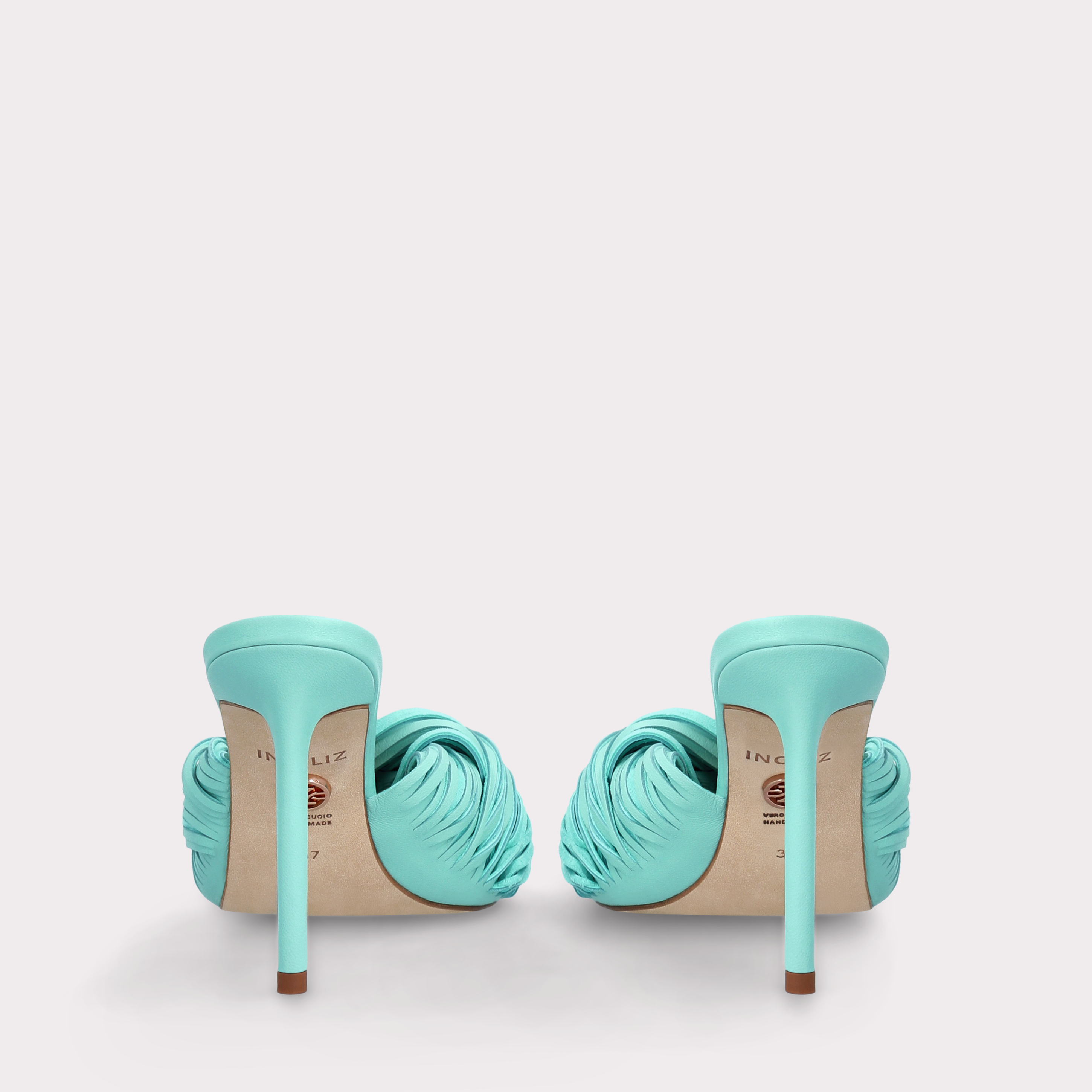 PENELOPE ICE GREEN LEATHER AND SUEDE MULES