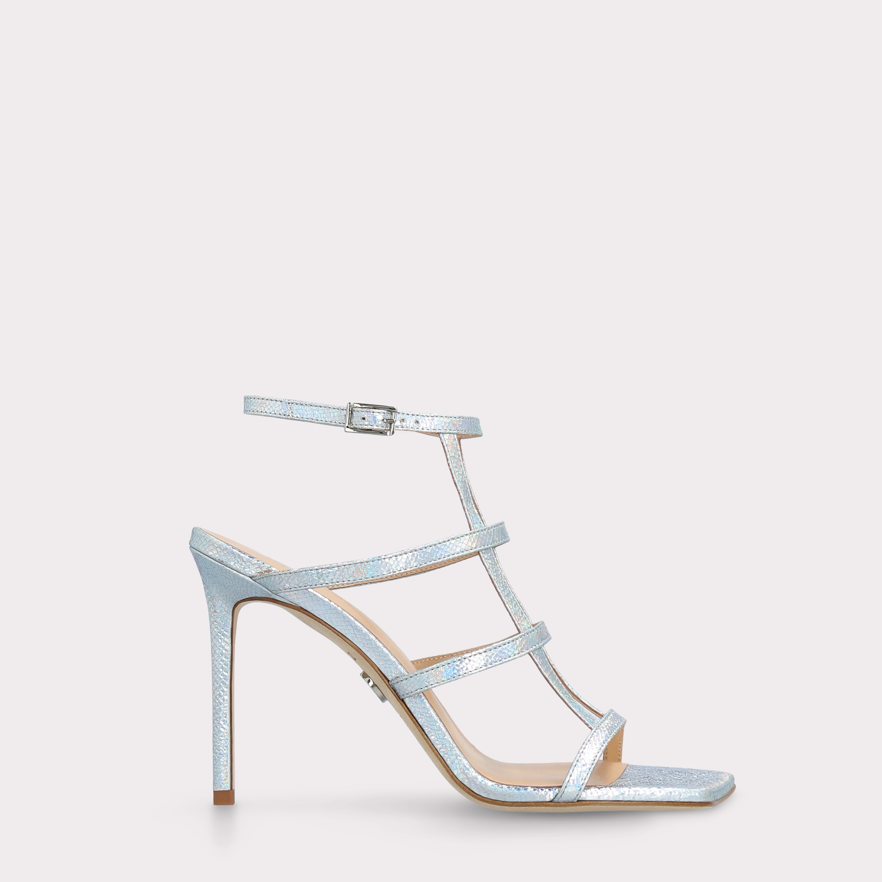 PAULA SILVER EMBOSSED LEATHER SANDALS