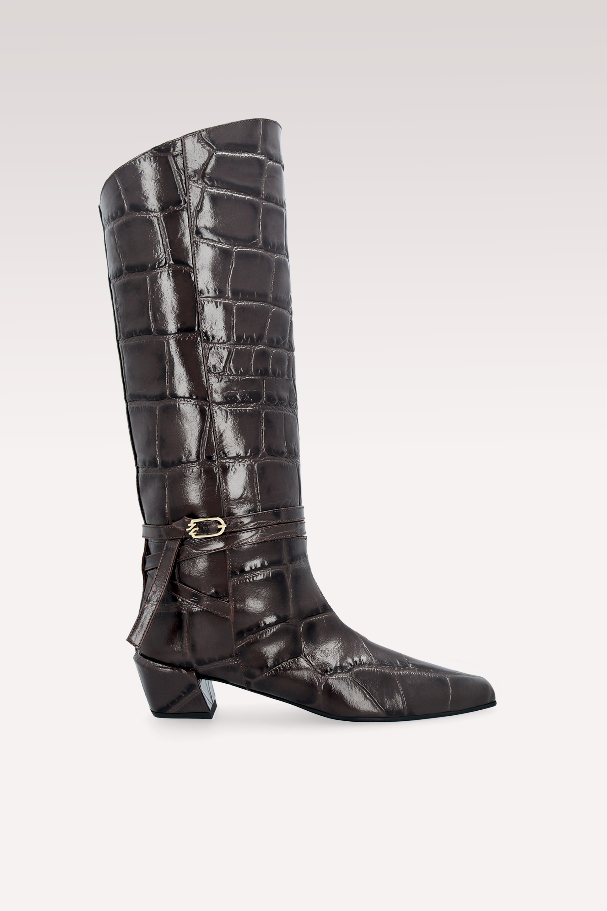 EMMA BROWN COCCO EMBOSSED LEATHER BOOTS