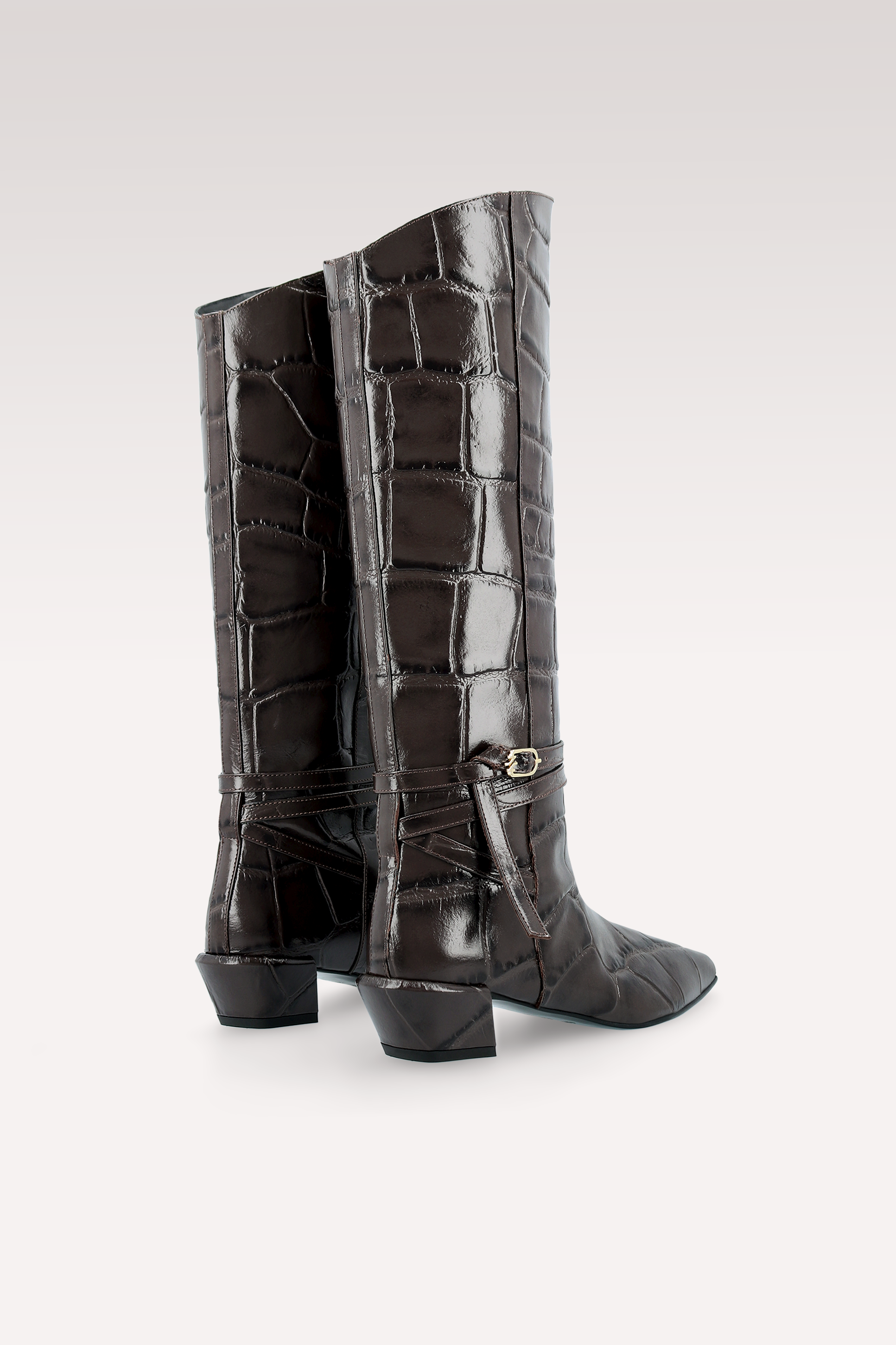 EMMA BROWN COCCO EMBOSSED LEATHER BOOTS