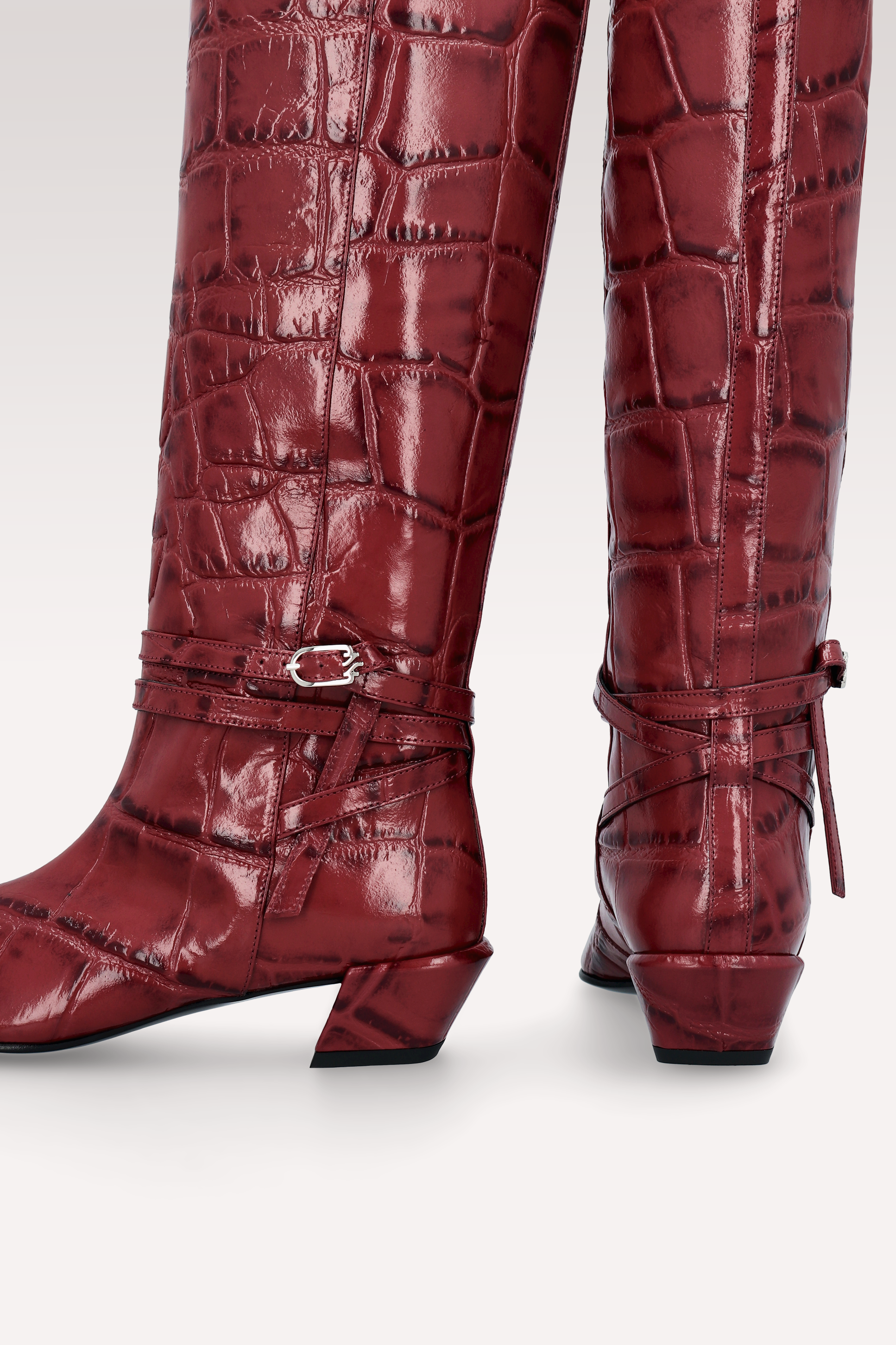 EMMA CHERRY COCCO EMBOSSED LEATHER BOOTS
