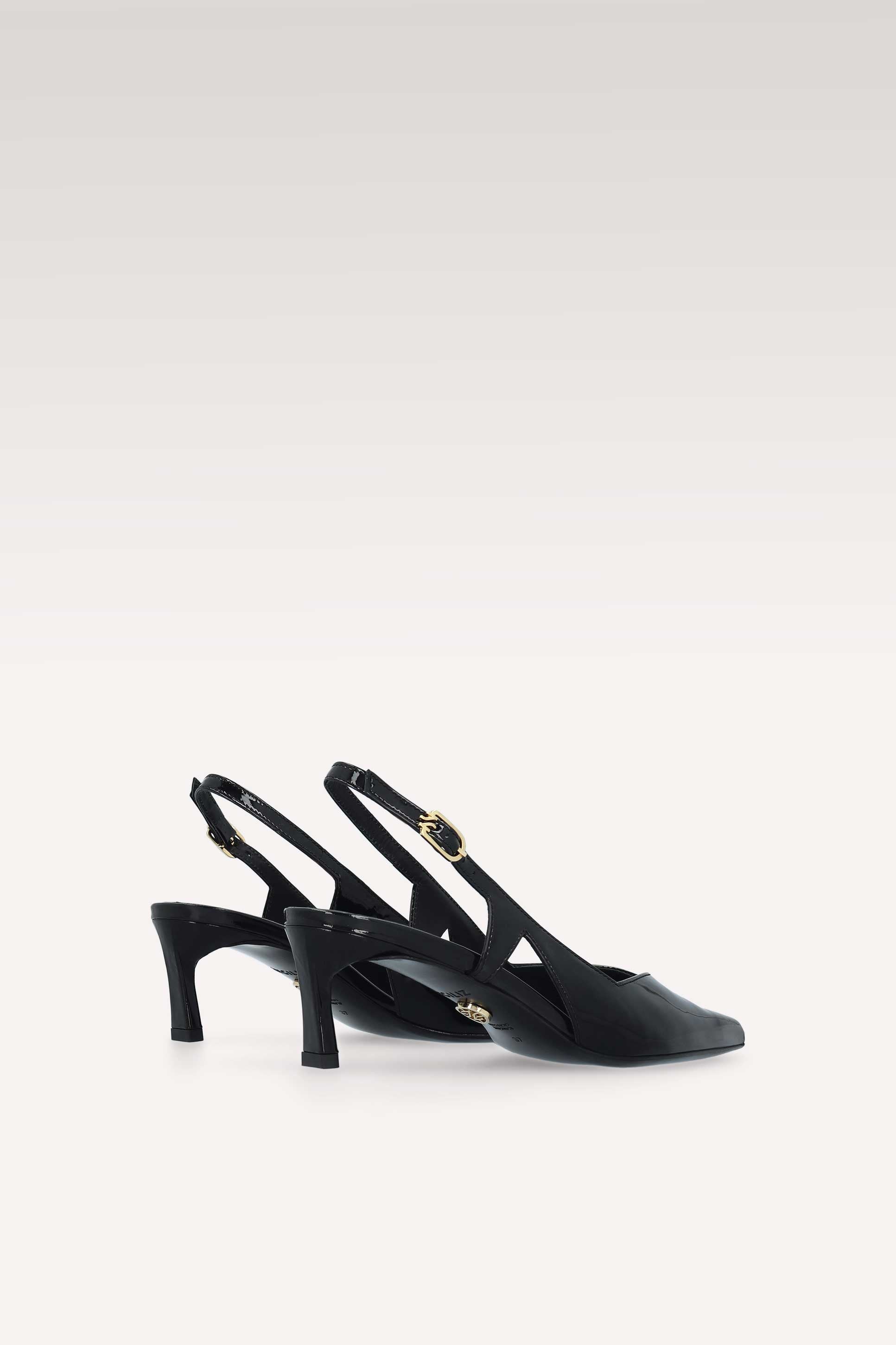 ORCHID BLACK PATENT LEATHER SLINGBACK PUMPS AND DALIA SEMI PATENT LEATHER SHOULDER BAG