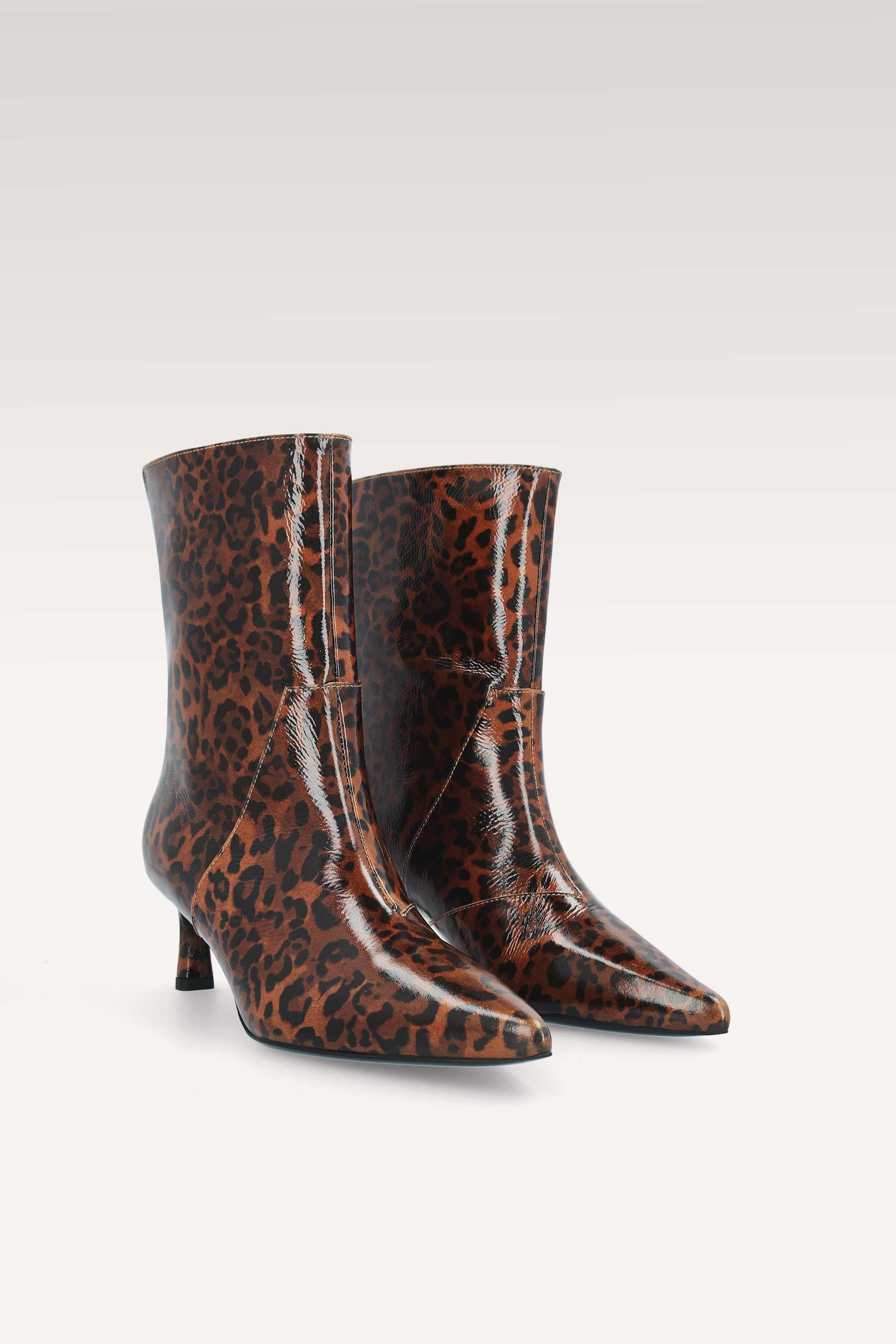 ODETTE BROWN LEOPARD PRINT LEATHER ANKLE BOOTS