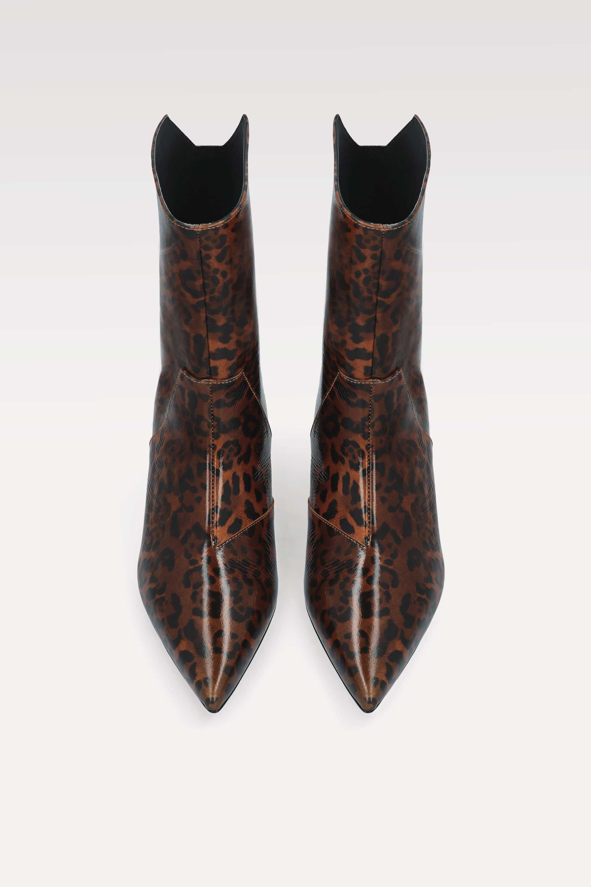ODETTE BROWN LEOPARD PRINT LEATHER ANKLE BOOTS