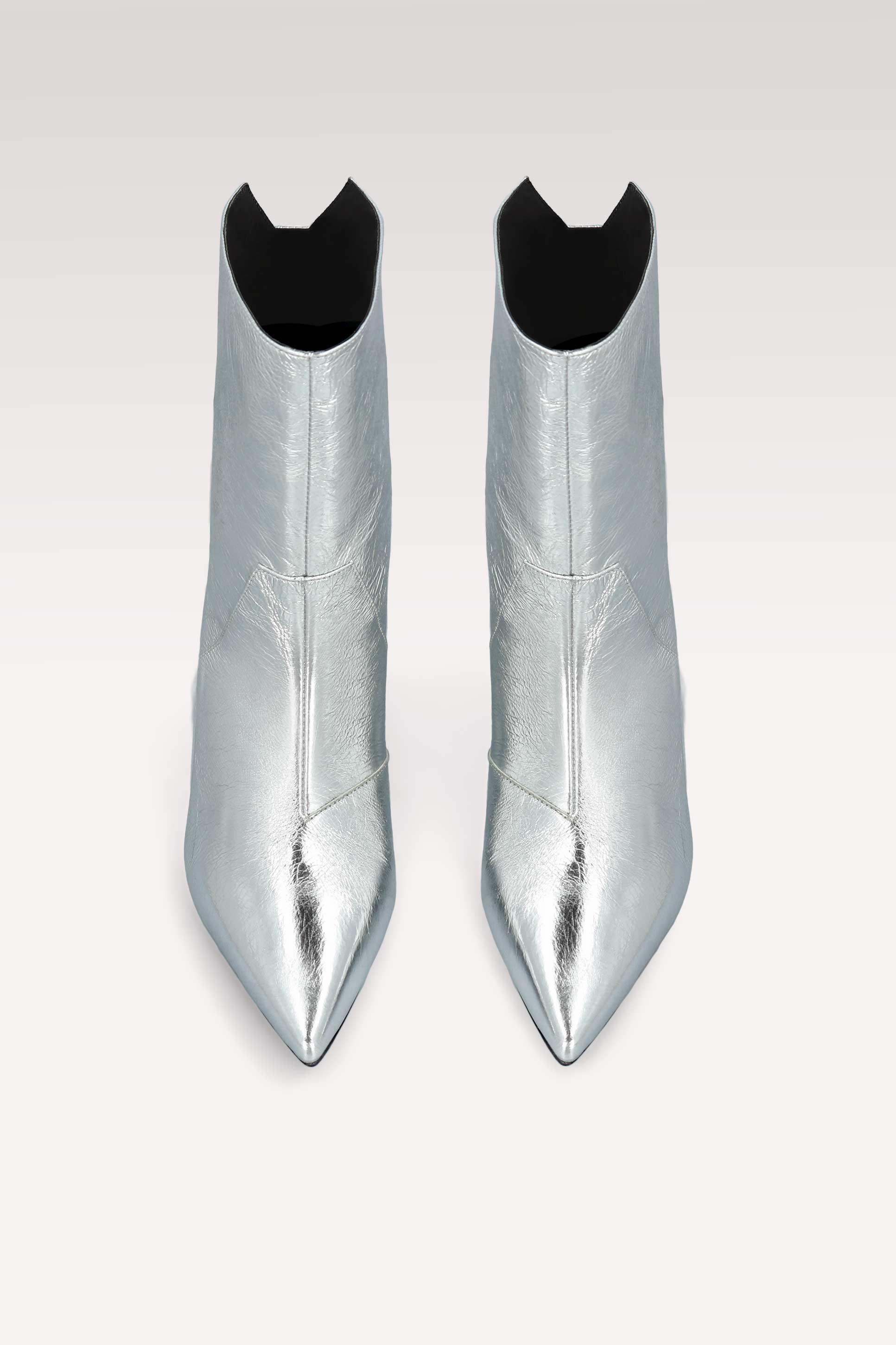 ODETTE SILVER METALLIC WRINKLED LEATHER ANKLE BOOTS