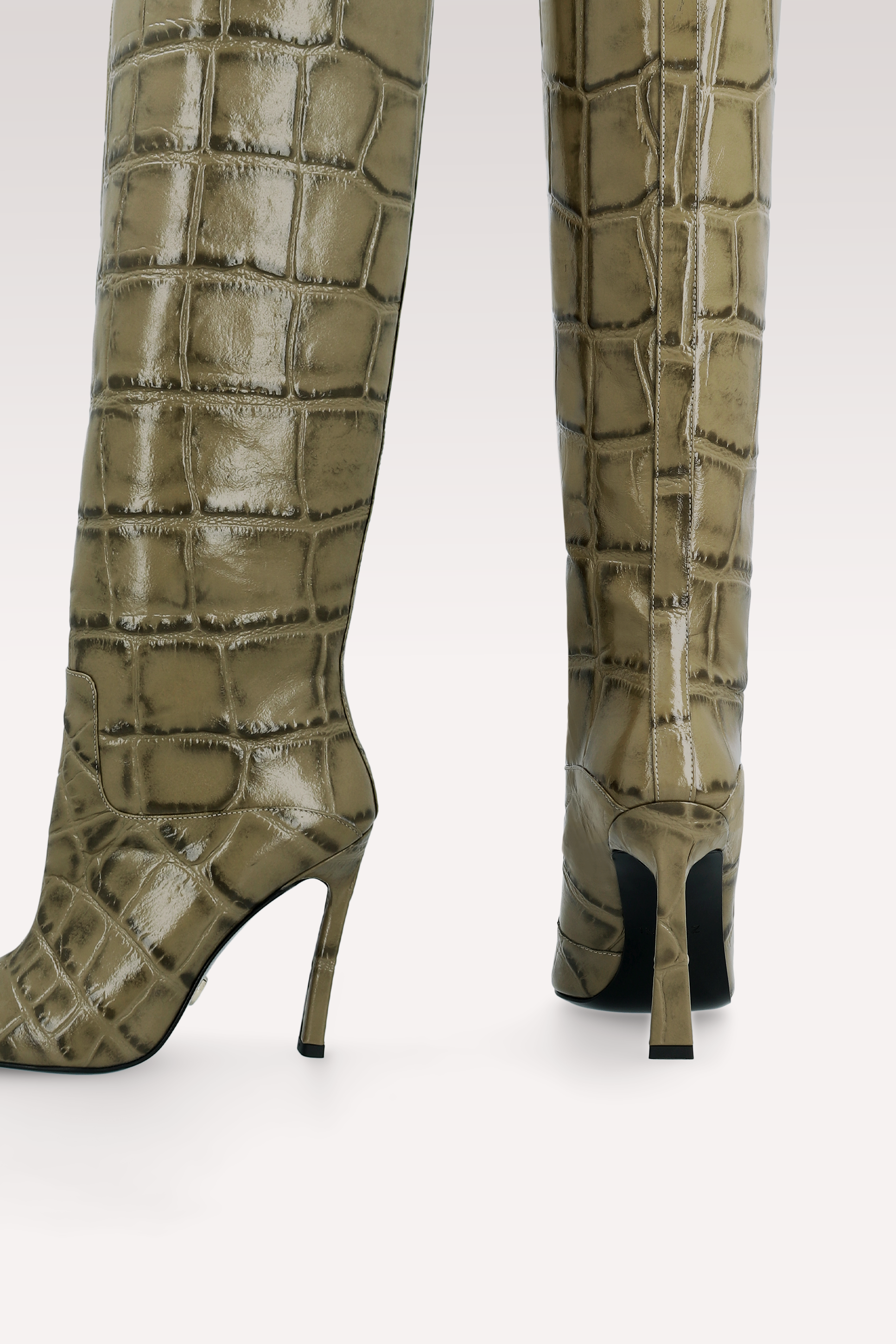 NATALIE OLIVE COCCO EMBOSSED LEATHER BOOTS