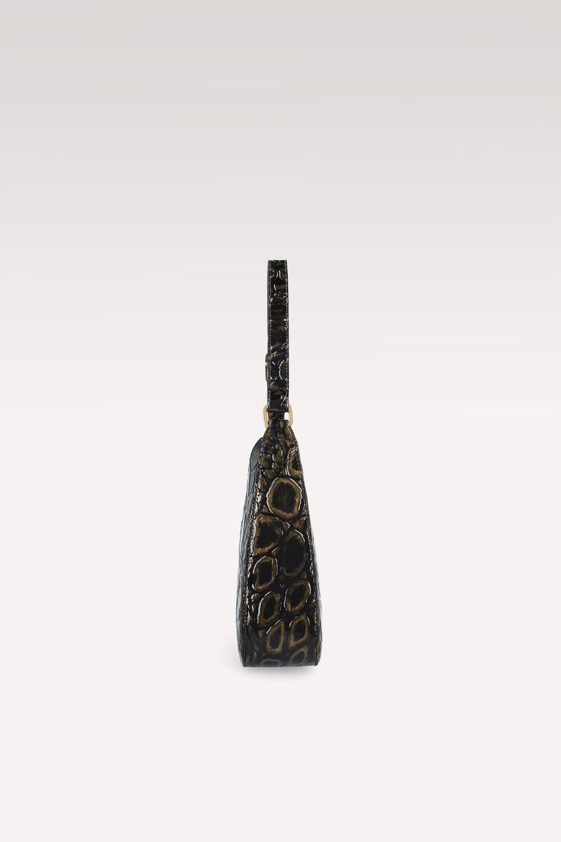 DALIA BLACK AND GOLD COCCO EMBOSSED LEATHER SHOULDER BAG