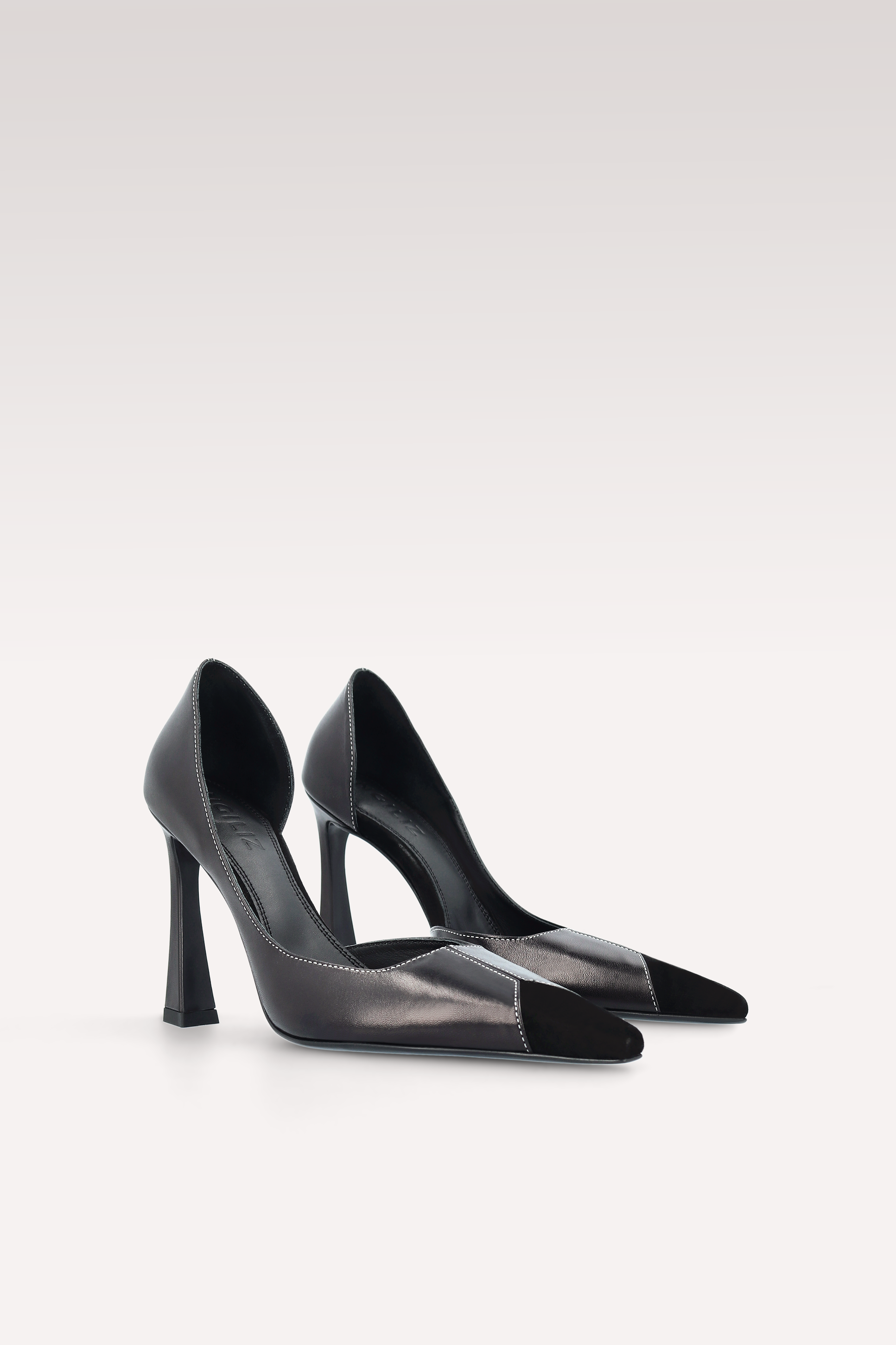 VESPER BLACK NAPPA AND SUEDE LEATHER PUMPS WITH WHITE STITCHING