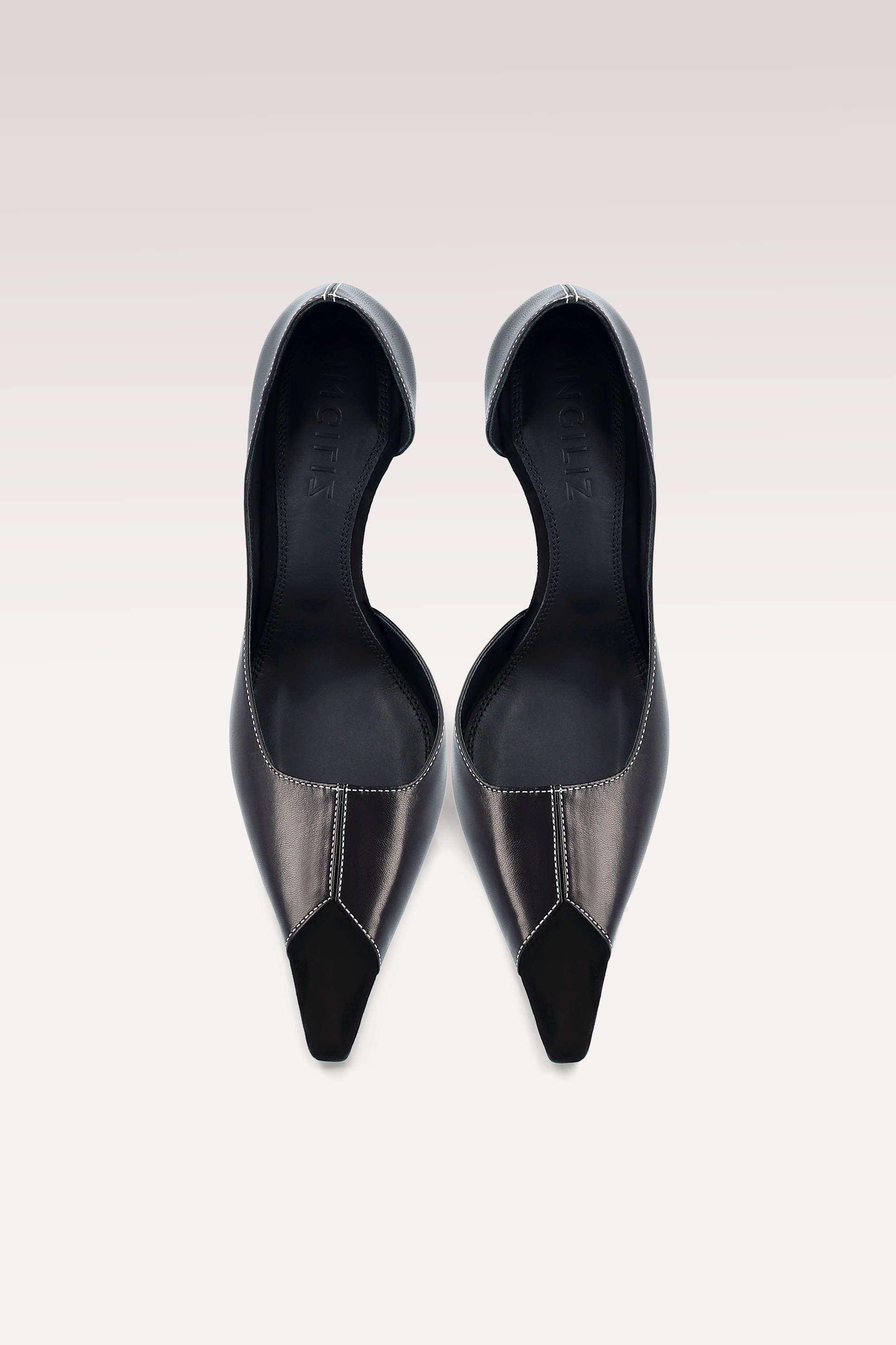 DECOLLETÉ VESPER IN PELLE E CAMOSCIO NERO CON CUCITURE BIANCHE