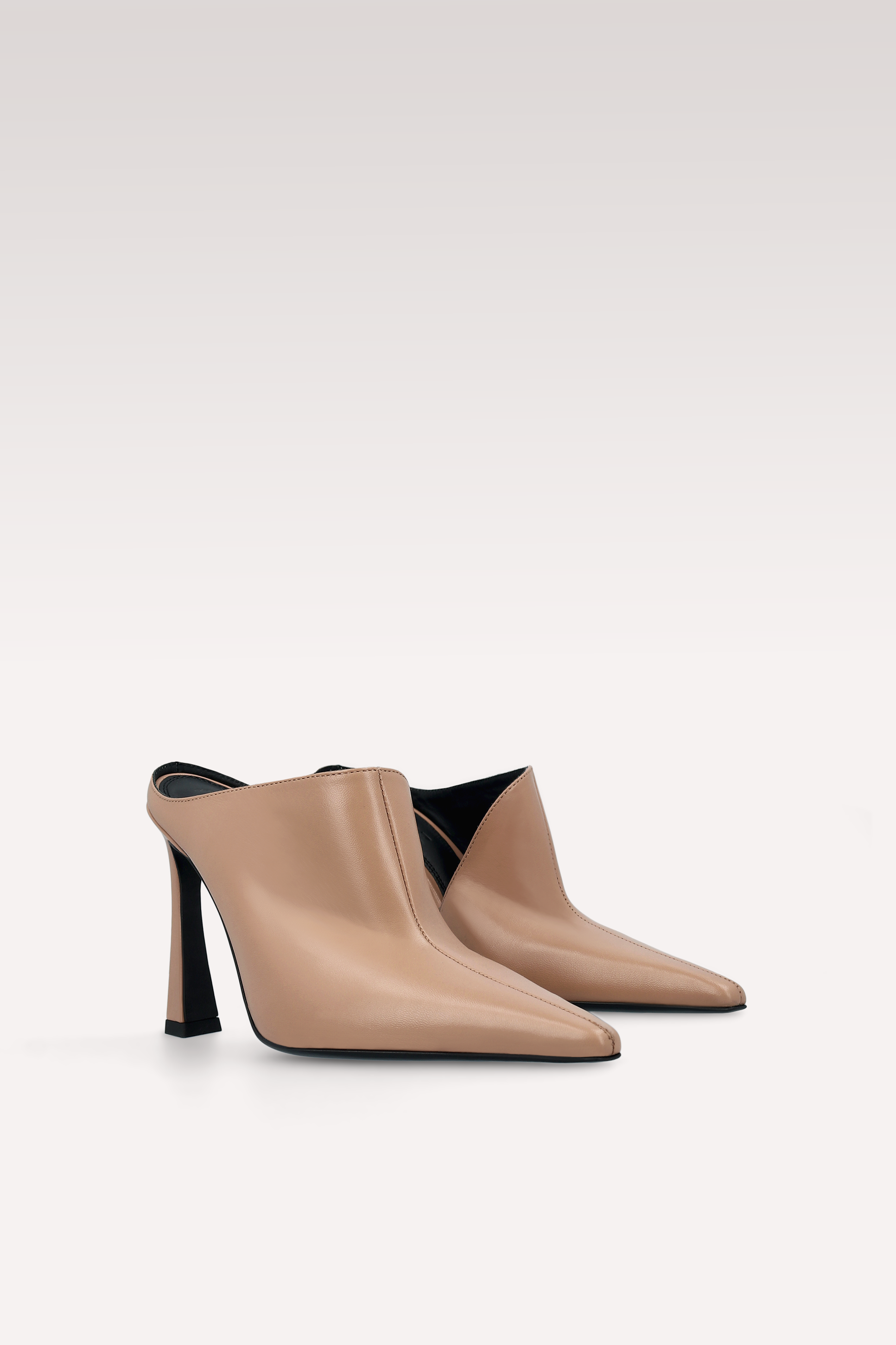 VEIL MOCHA MOUSSE AND BLACK LEATHER MULES