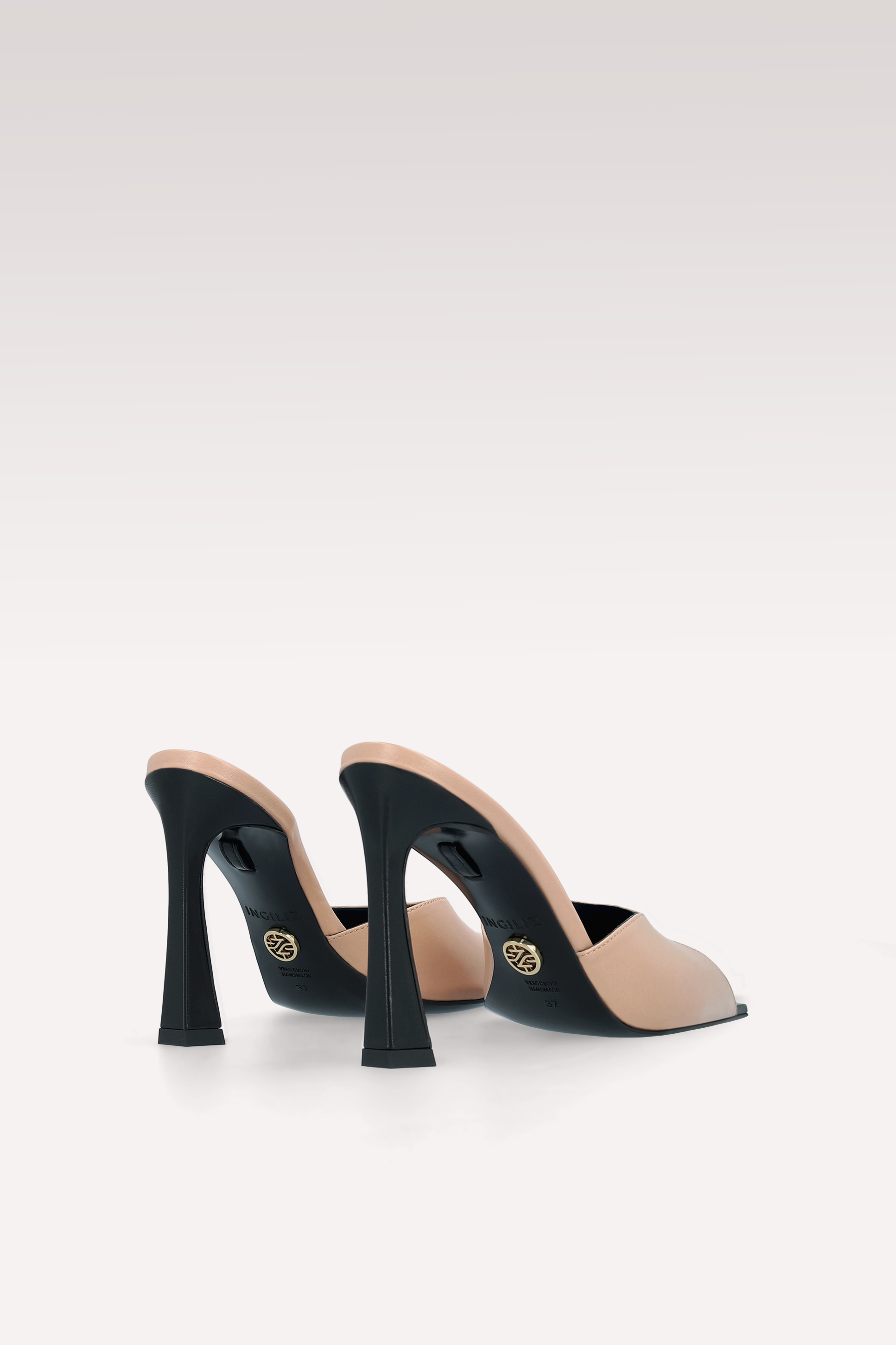 VIPER NUDE AND BLACK LEATHER MULES