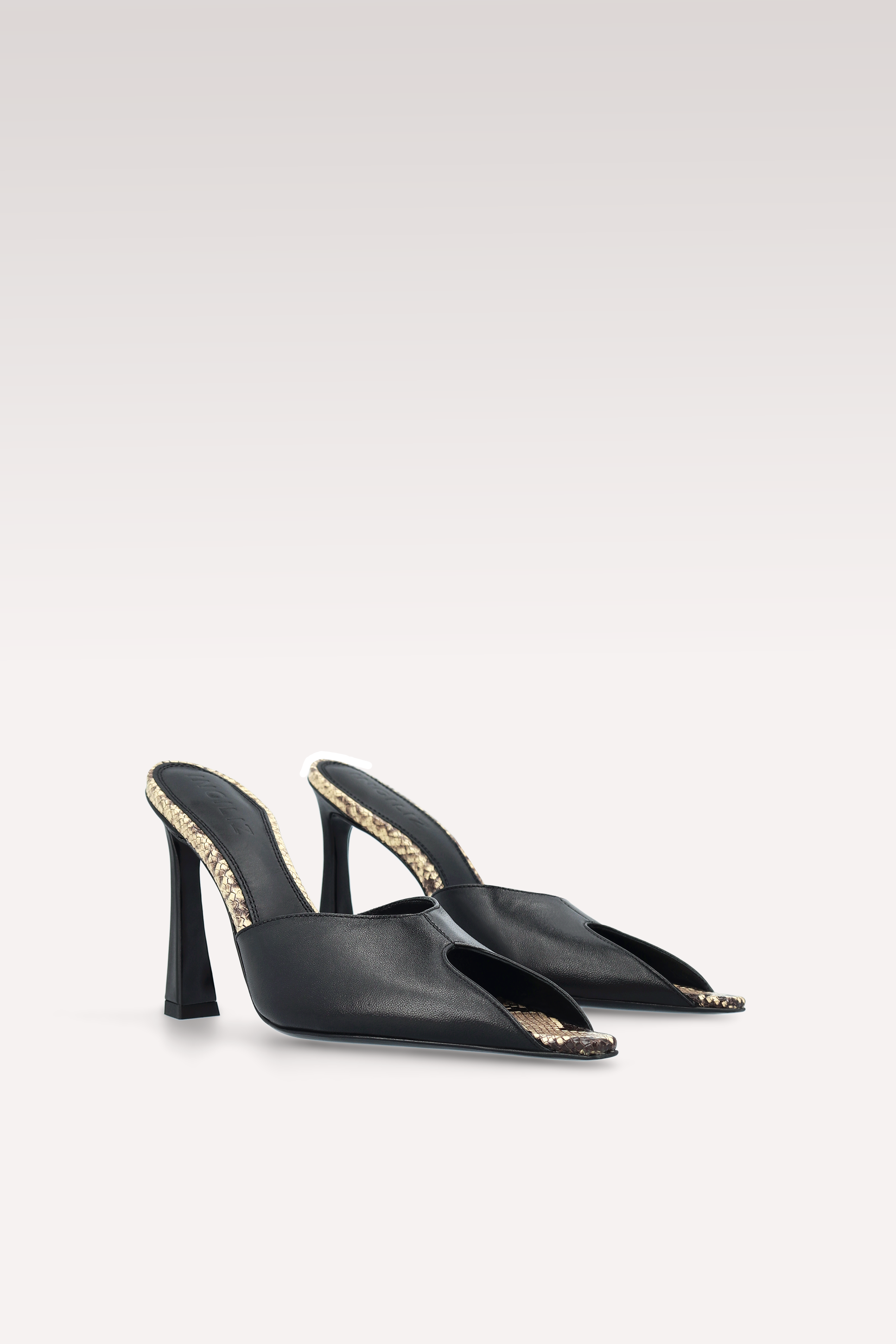 VIPER PYTHON PRINT AND BLACK LEATHER MULES