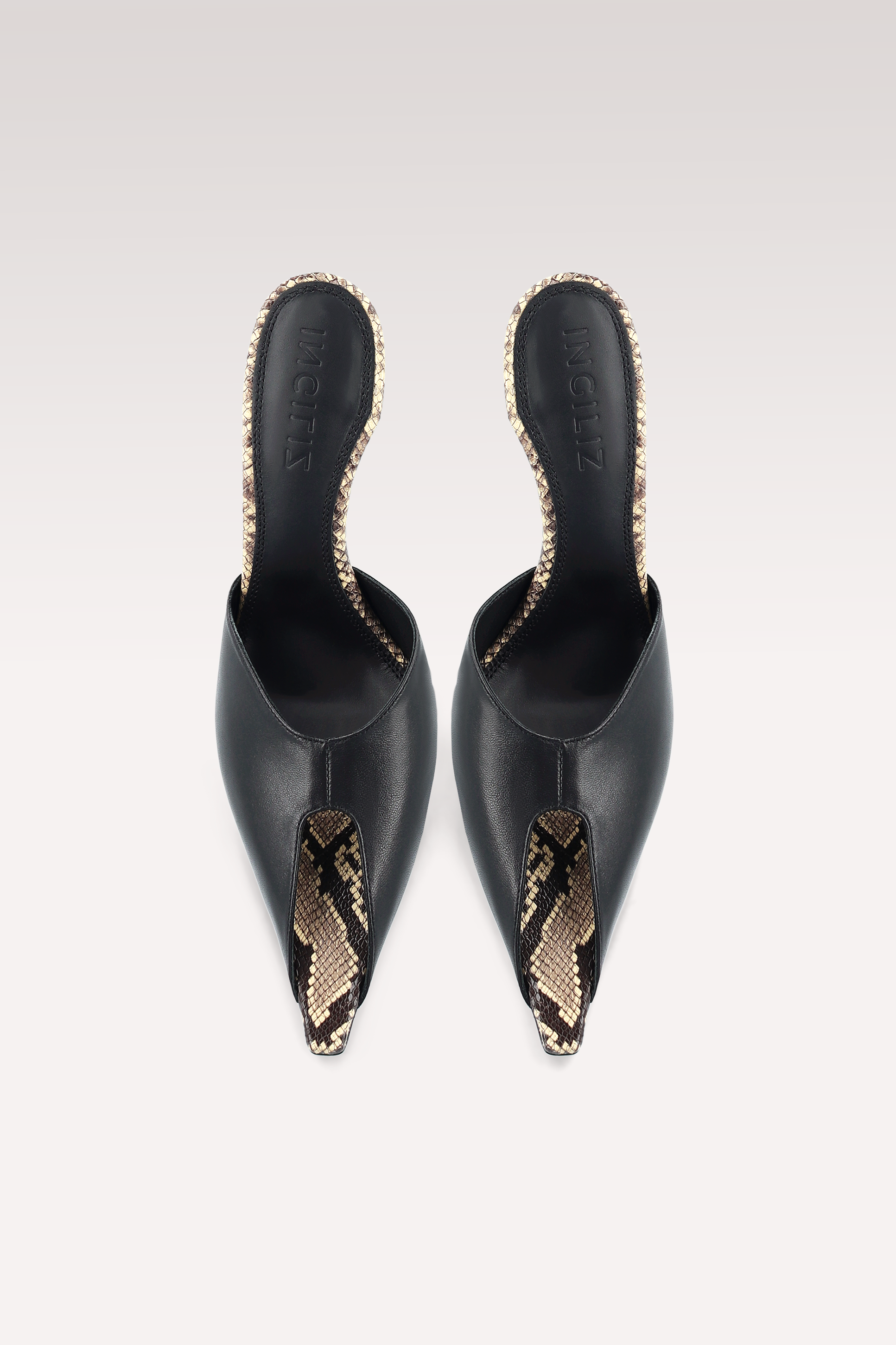 VIPER PYTHON PRINT AND BLACK LEATHER MULES