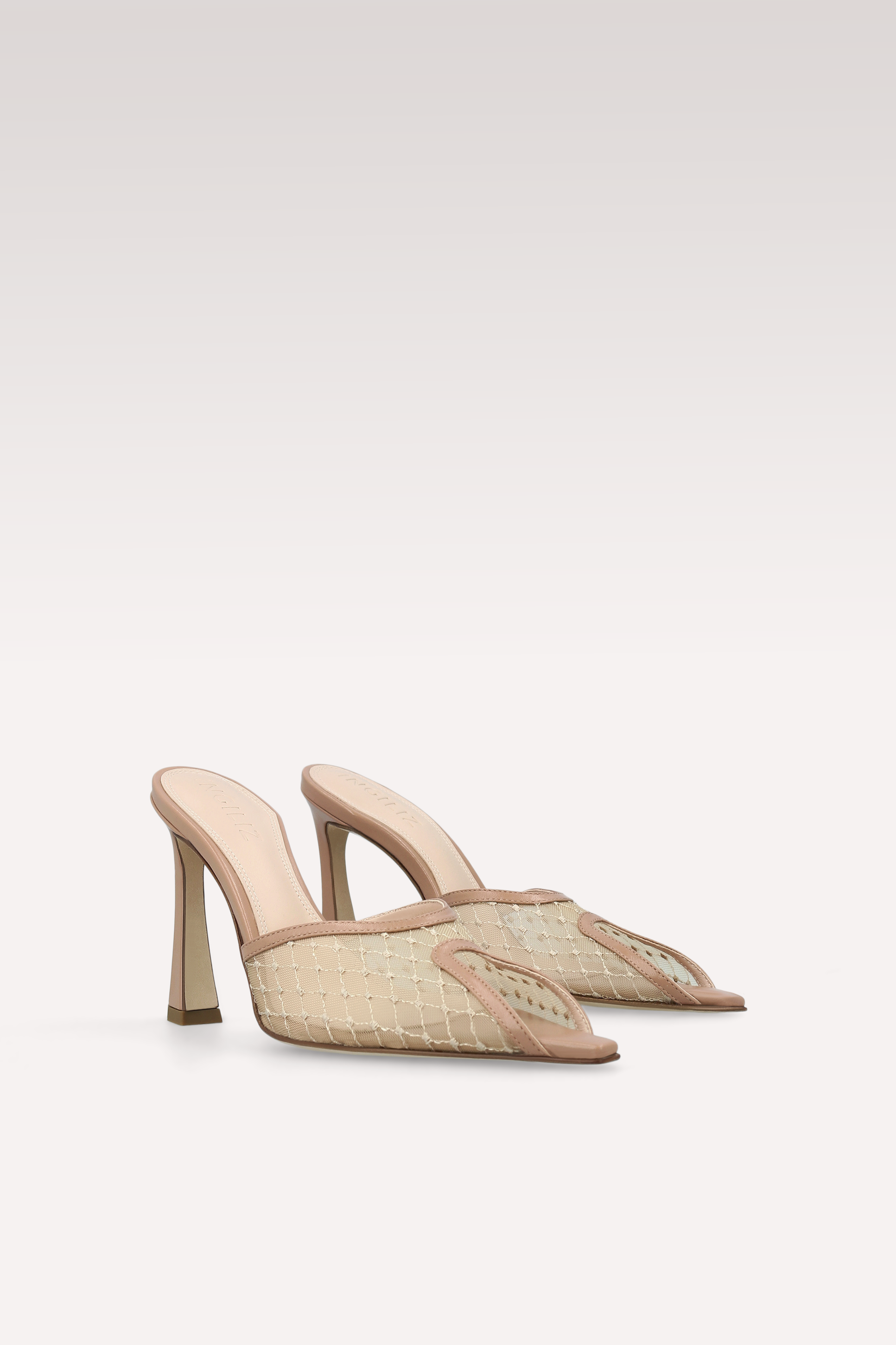VELLORA BEIGE LEATHER AND MESH MULES