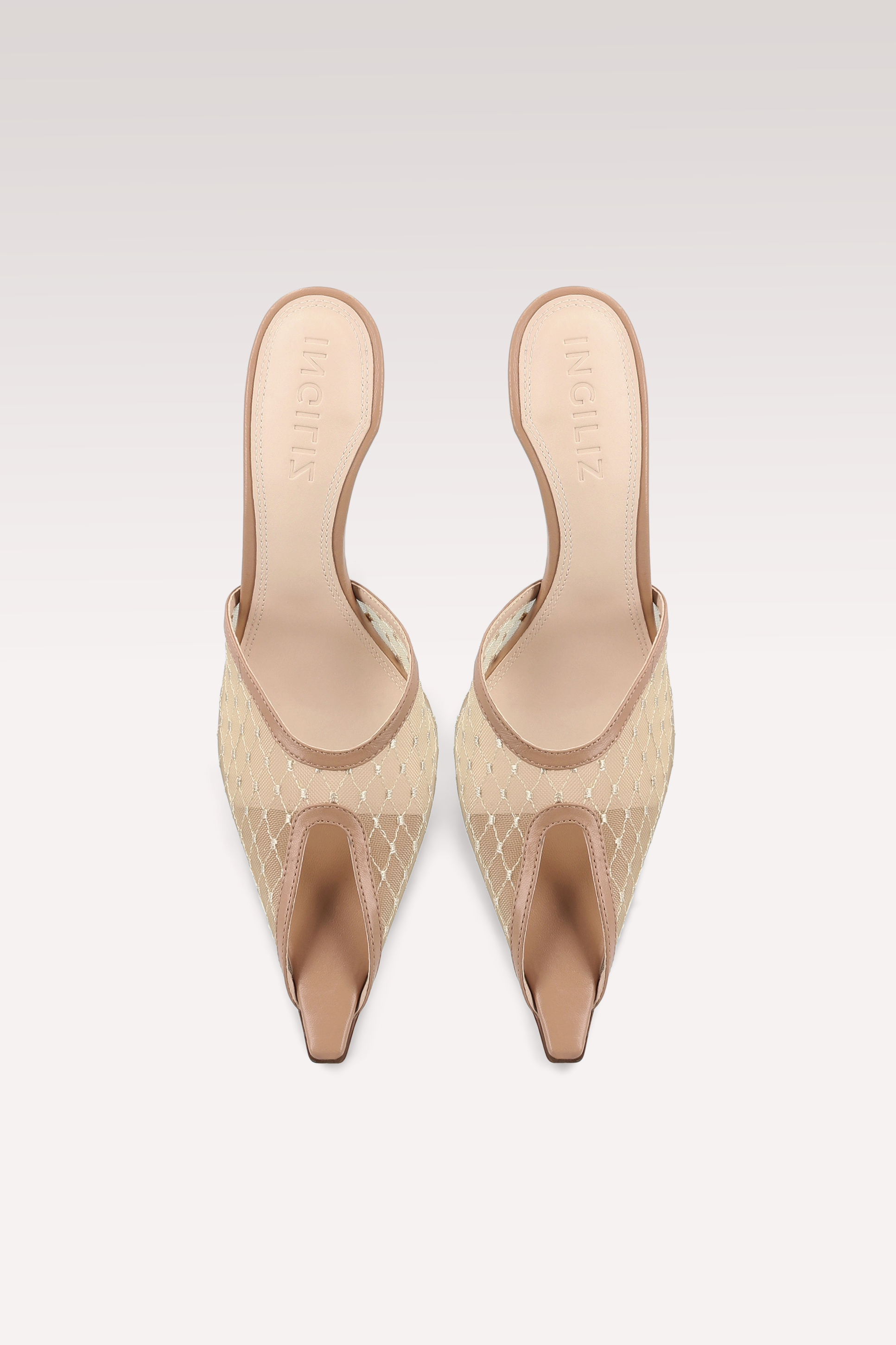 VELLORA BEIGE LEATHER AND MESH MULES