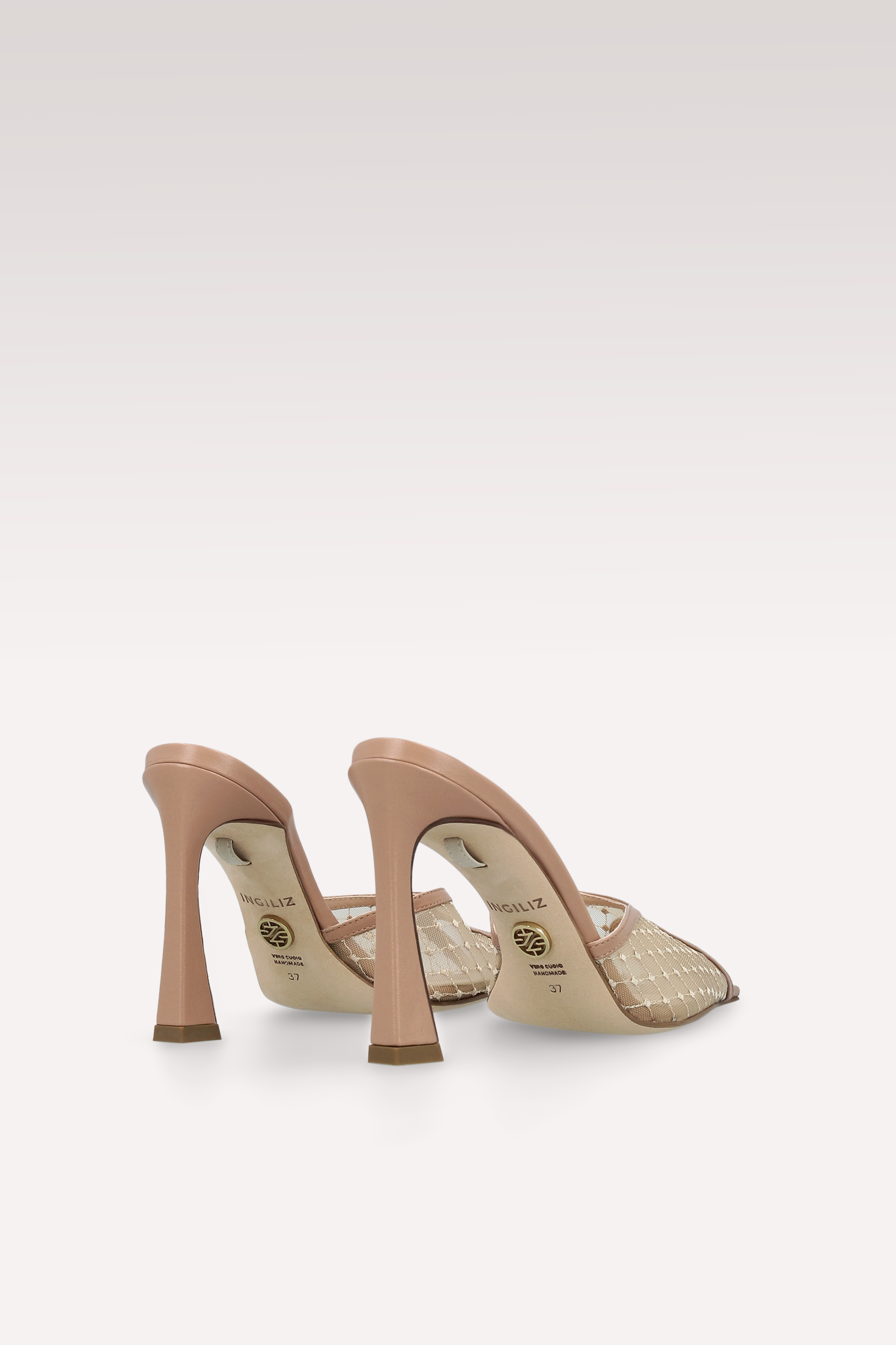 VELLORA BEIGE LEATHER AND MESH MULES