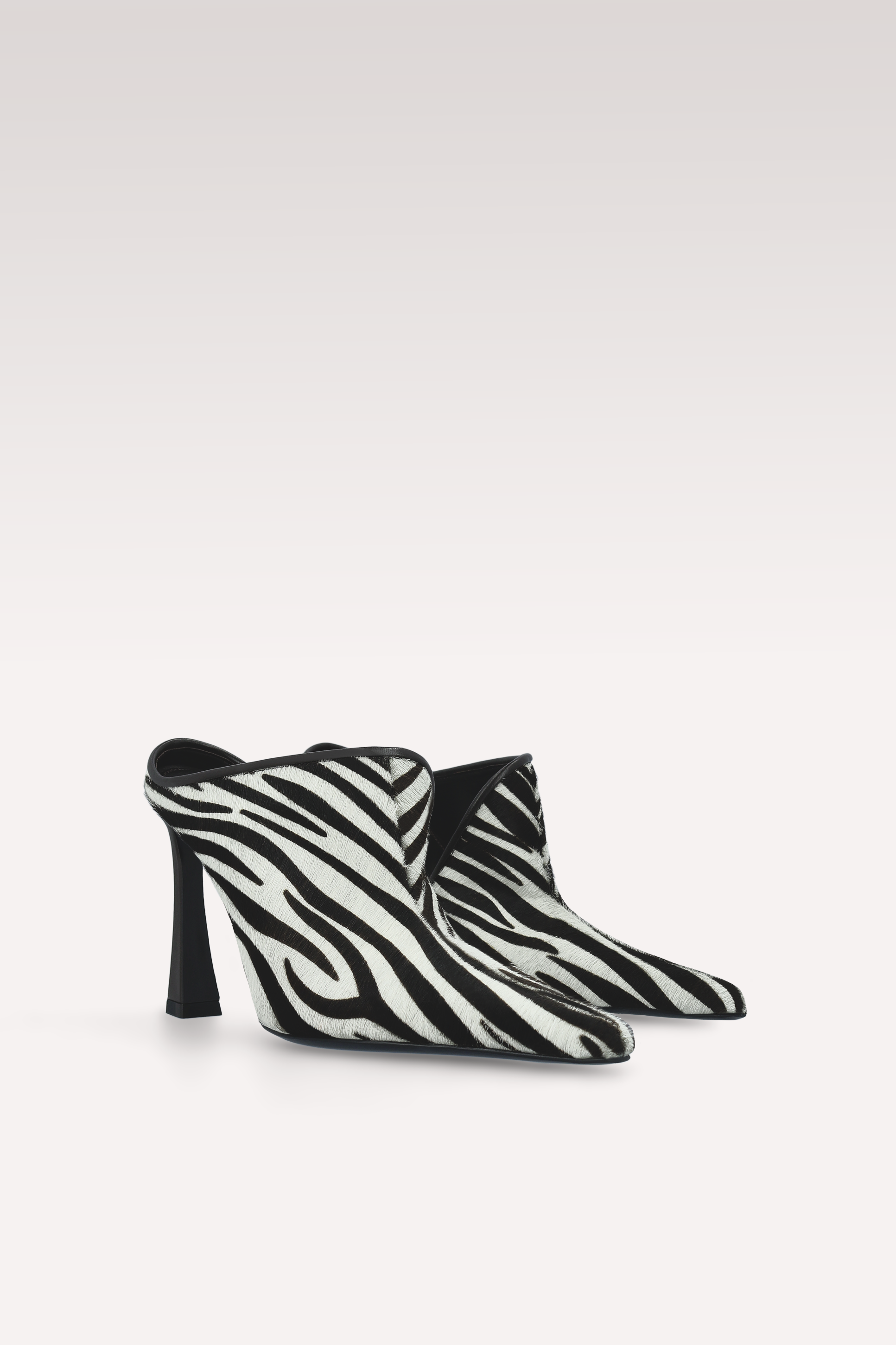 VALE ZEBRA PRINT CALF HAIR LEATHER MULES AND EDGE WHITE LEATHER BELT