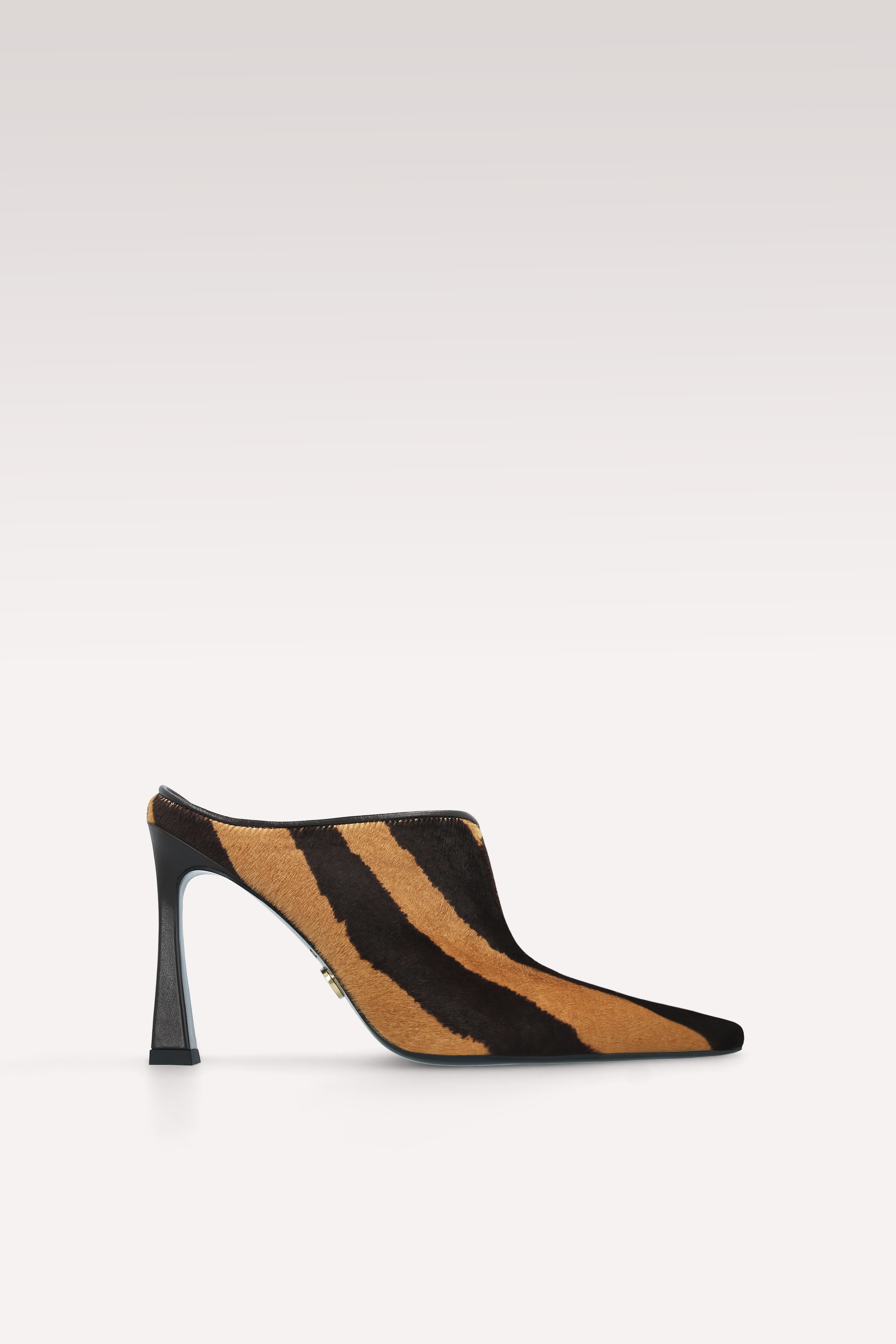 VALE BROWN TIGRE PRINT CALF HAIR LEATHER MULES