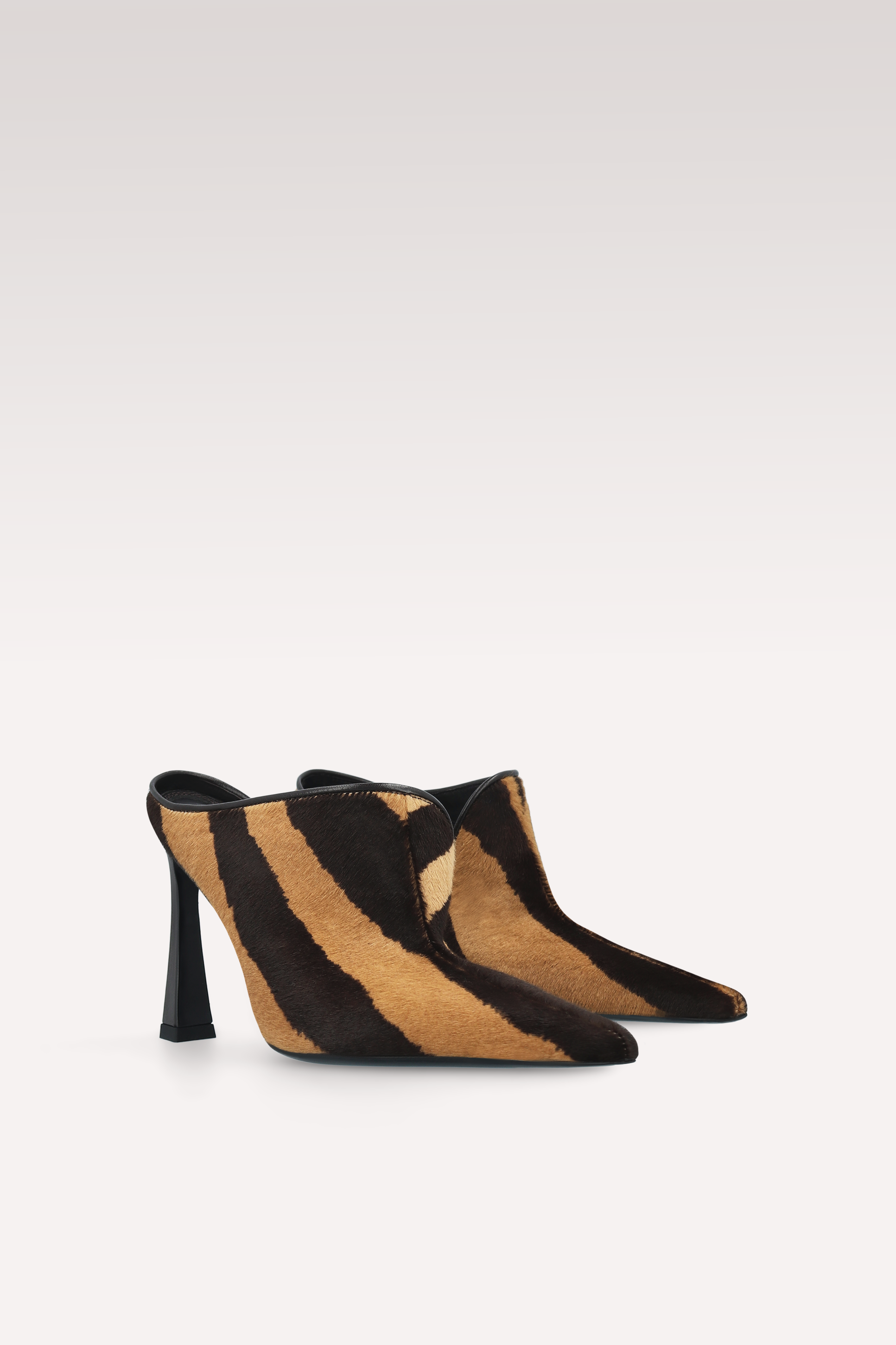 VALE BROWN TIGRE PRINT CALF HAIR LEATHER MULES