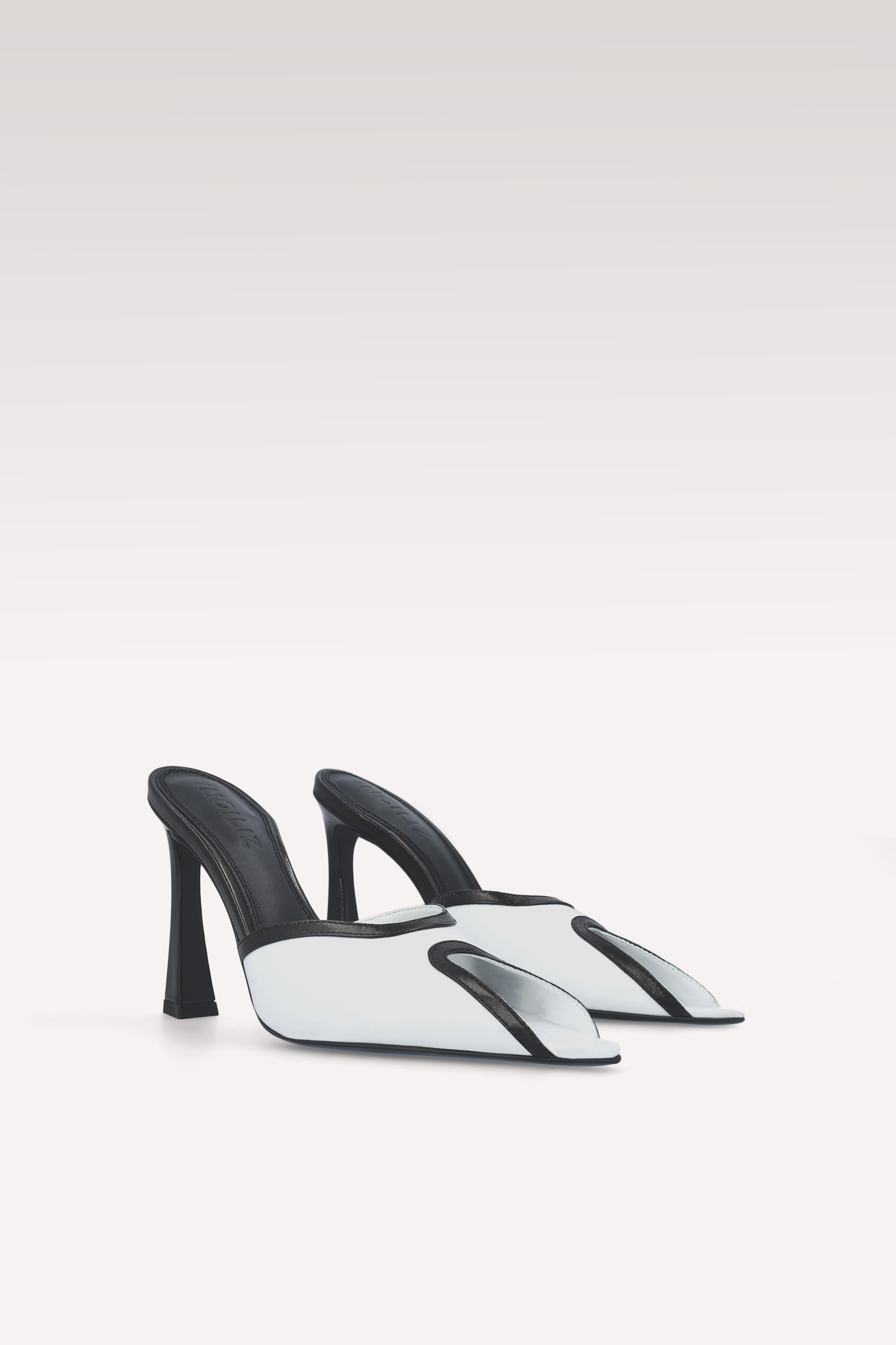 VELLORA BLACK AND WHITE LEATHER MULES