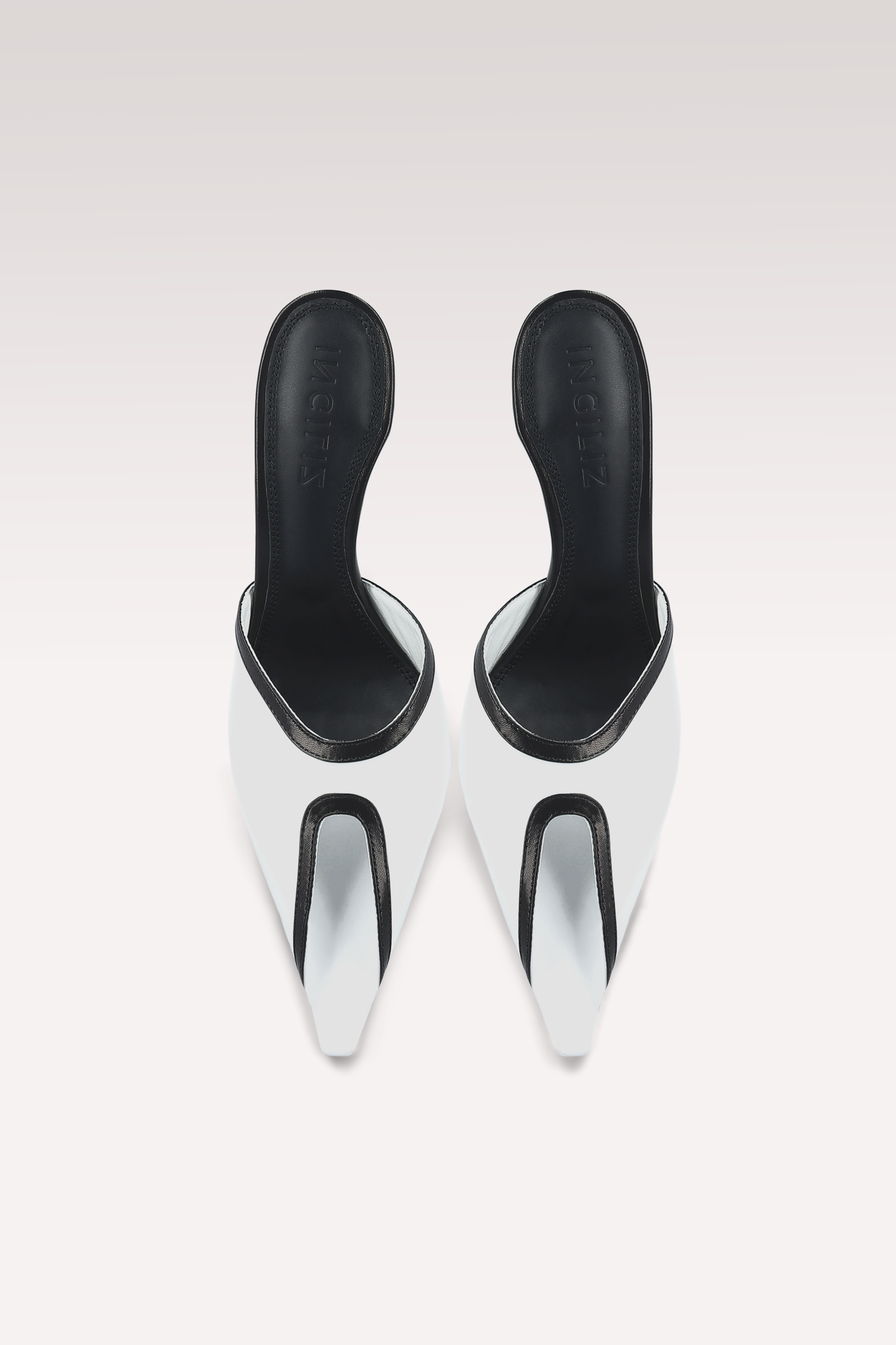 VELLORA BLACK AND WHITE LEATHER MULES