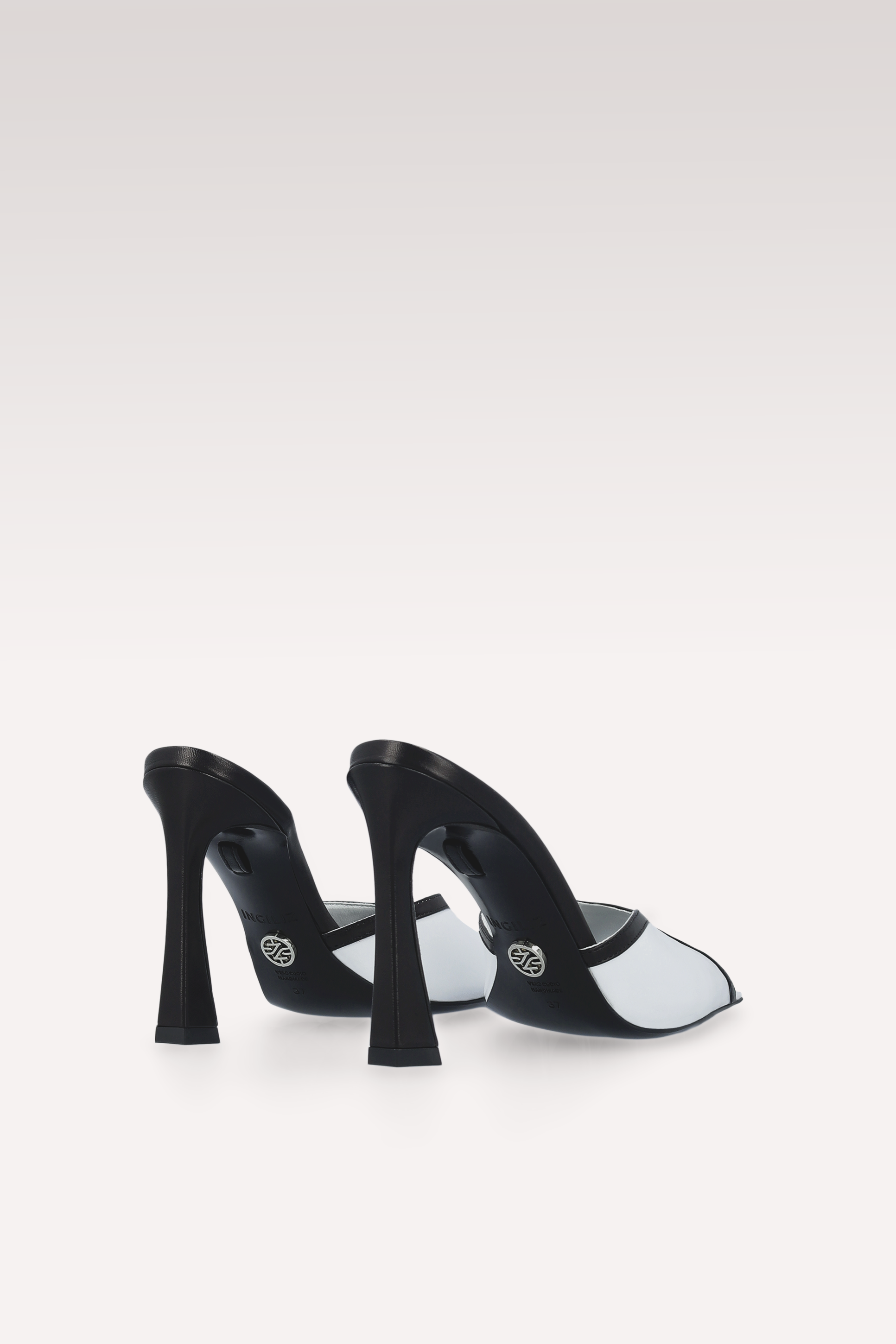 VELLORA BLACK AND WHITE LEATHER MULES