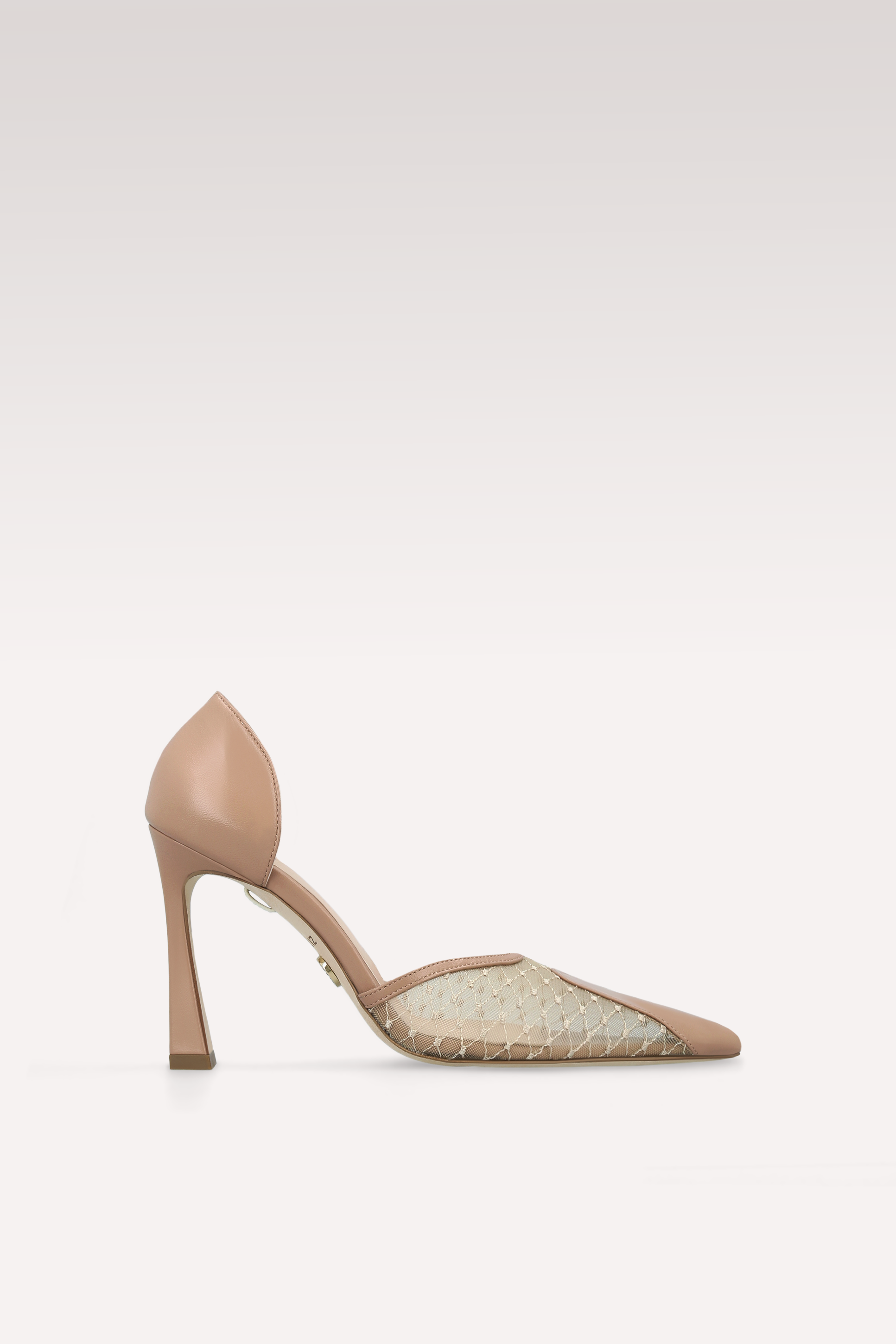 VELVET BEIGE LEATHER AND DIAMOND NET PUMPS