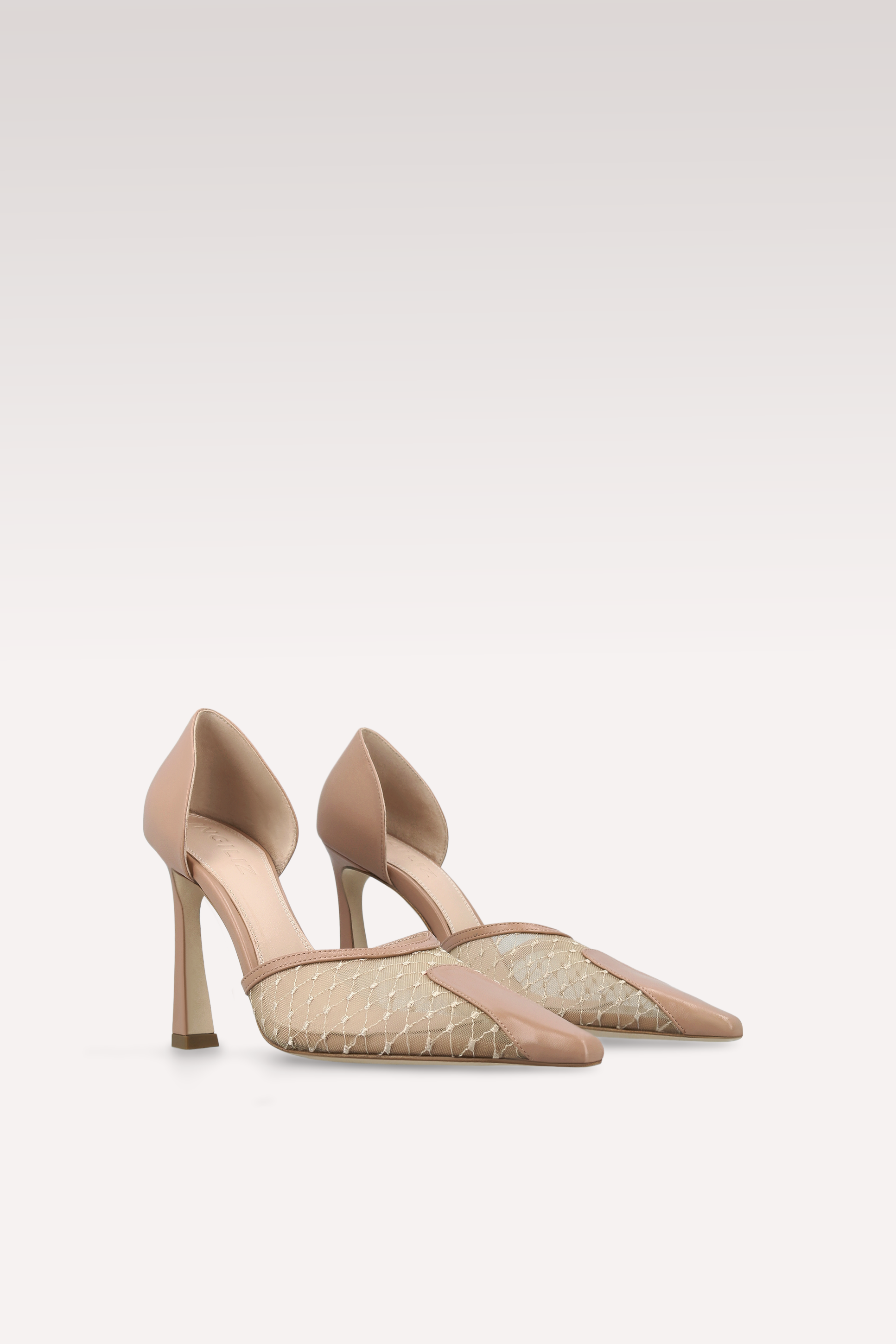 VELVET BEIGE LEATHER AND DIAMOND NET PUMPS