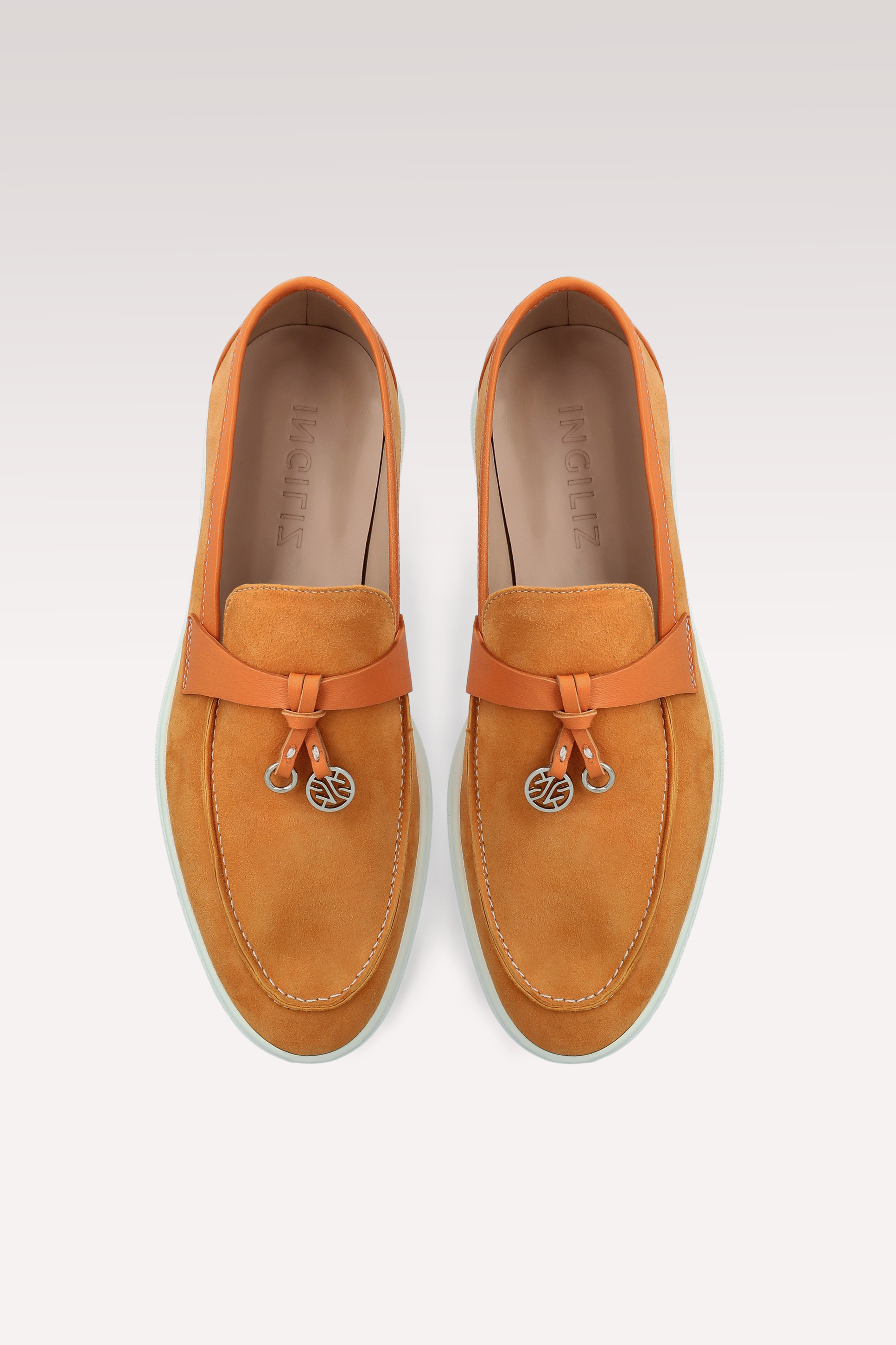 PRIVE ORANGE SUEDE AND LEATHER LOAFERS