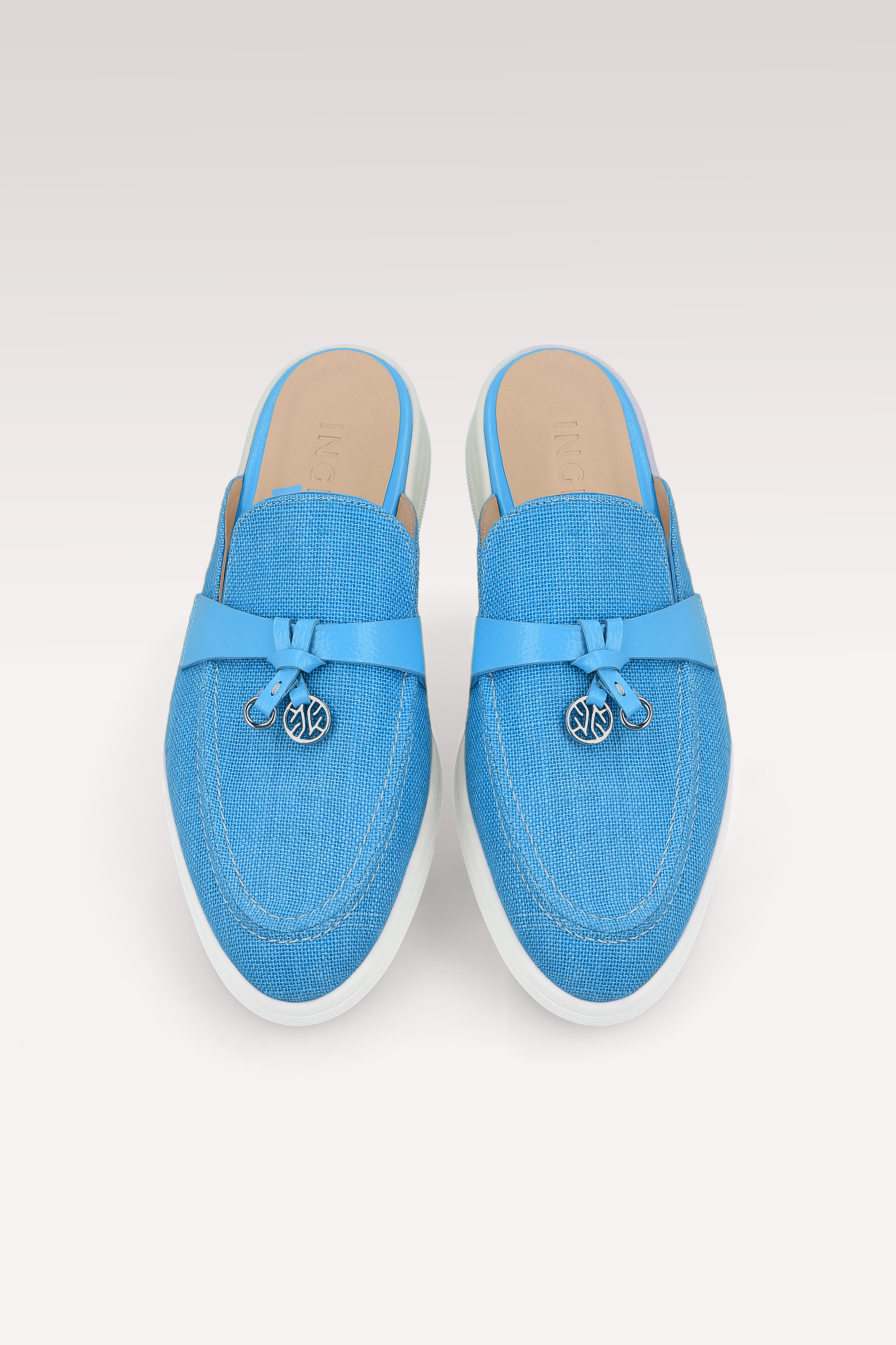 ECLAT BLUE LINEN MULES