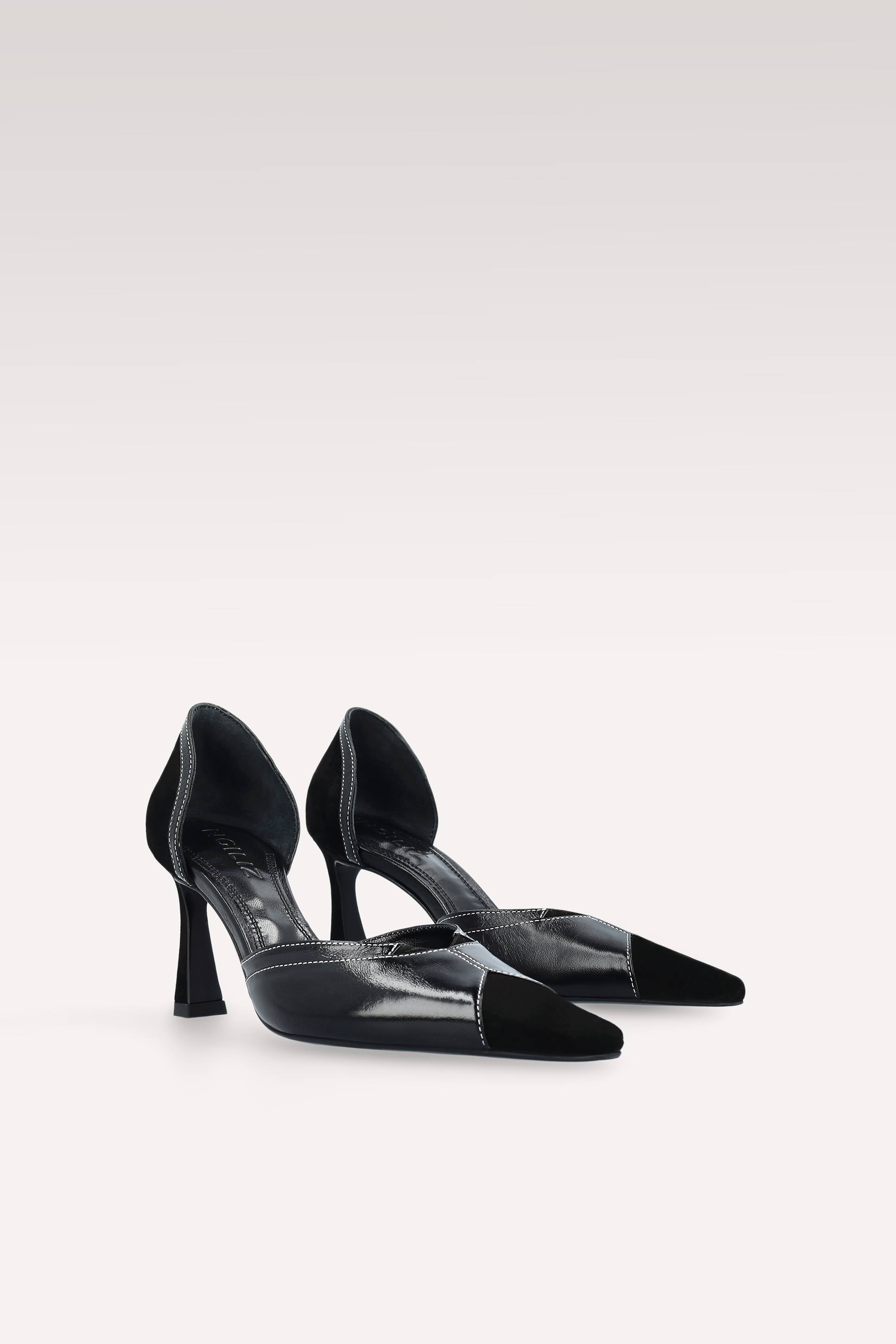 DECOLLETÉ MERYL IN CAMOSCIO NERO E PELLE CON CUCITURE BIANCHE