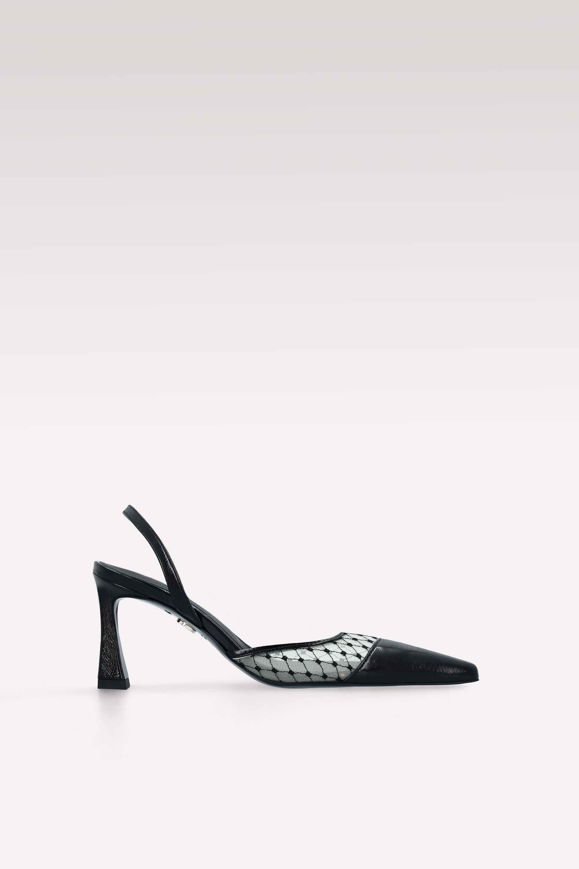 NICOLE BLACK LEATHER AND MESH SLINGBACKS