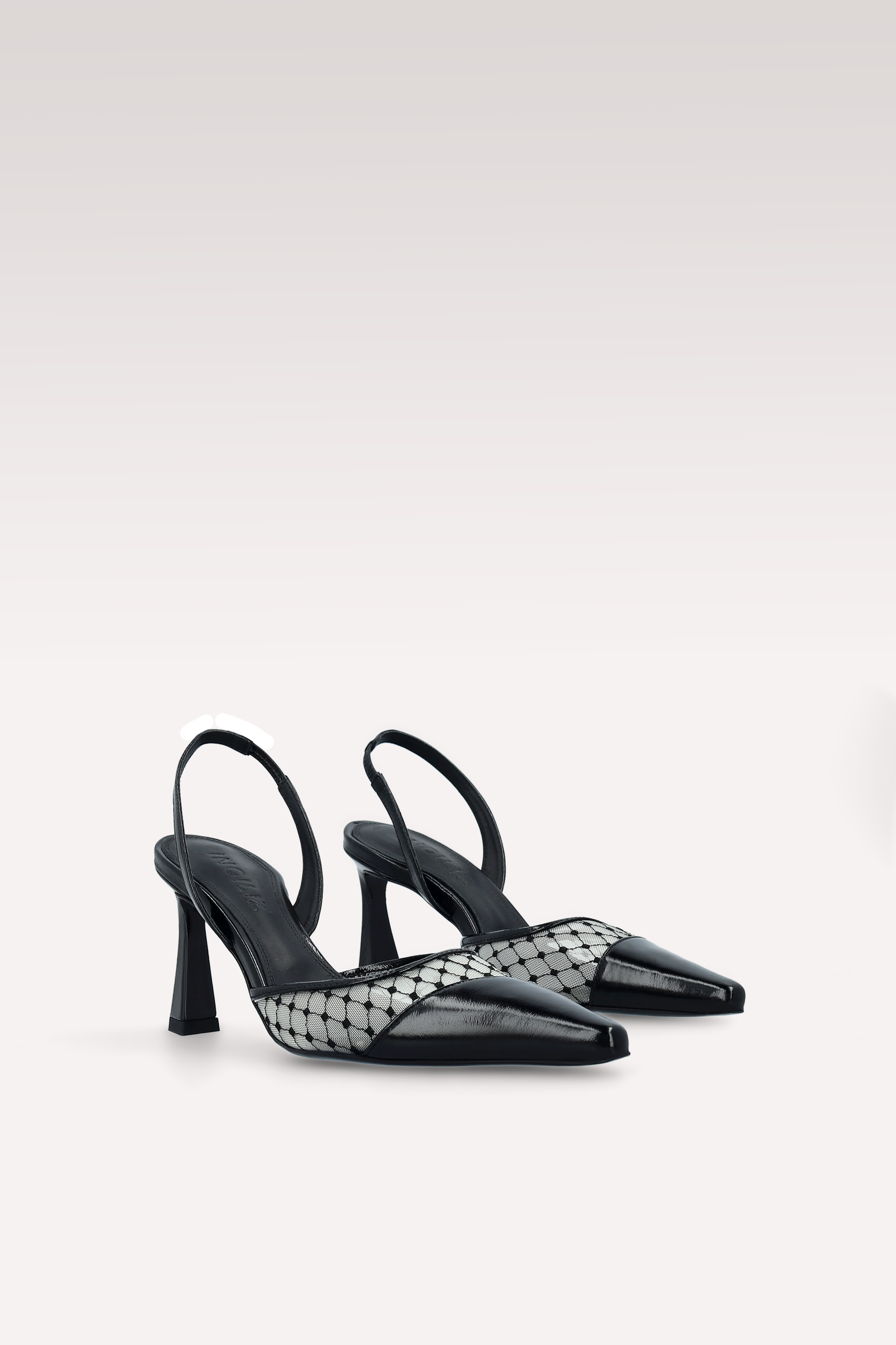 NICOLE BLACK LEATHER AND MESH SLINGBACKS