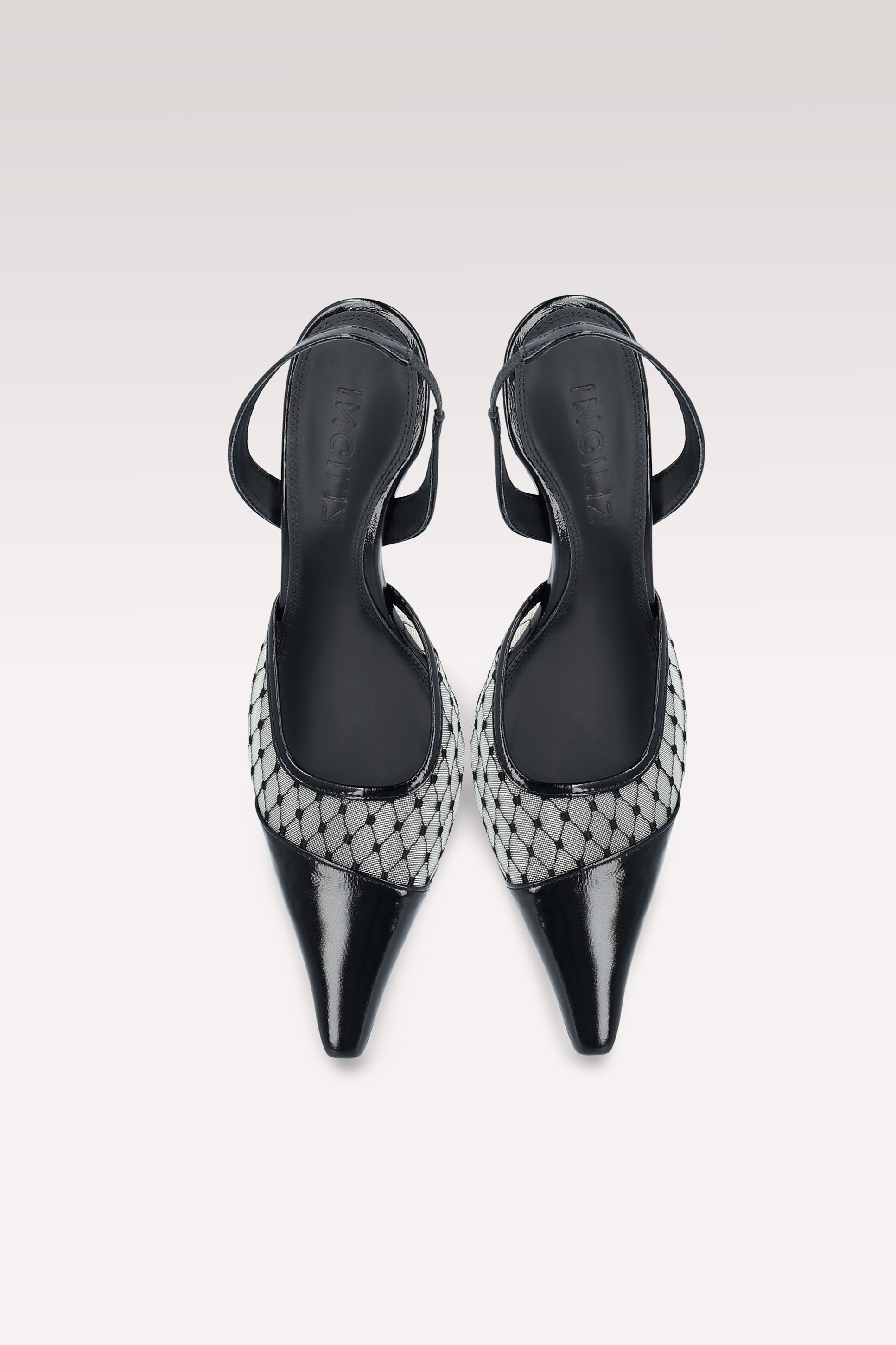 NICOLE LEATHER AND MESH SLINGBACKS AND DALIA BLACK SEMI PATENT LEATHER SHOULDER BAG