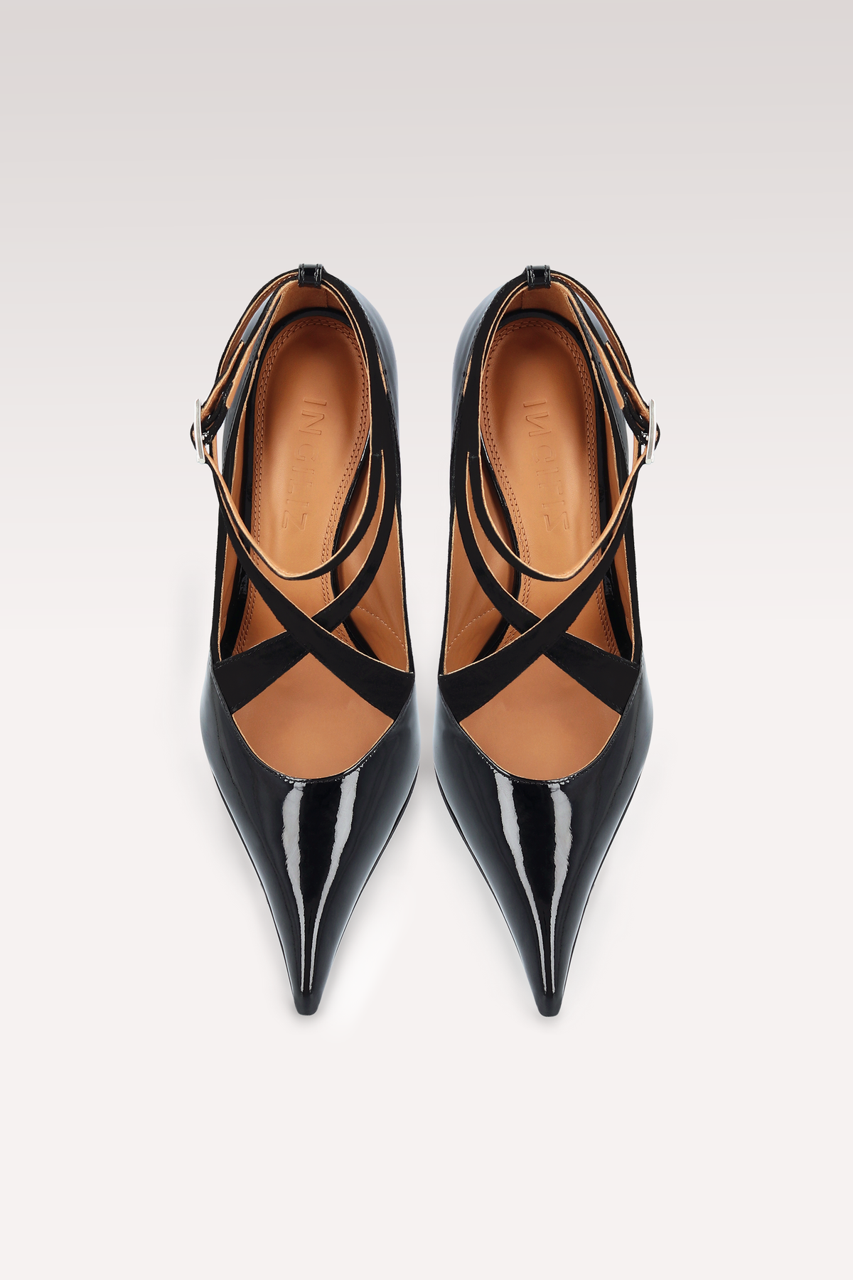 NOCTIS BLACK PATENT LEATHER AND SUEDE PUMPS