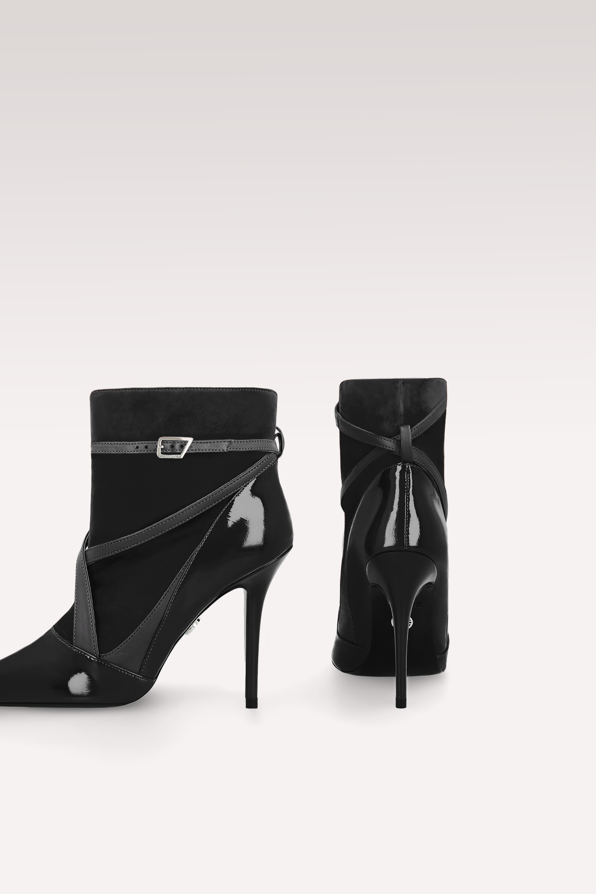 ORION BLACK PATENT LEATHER AND SUEDE ANKLE BOOTS