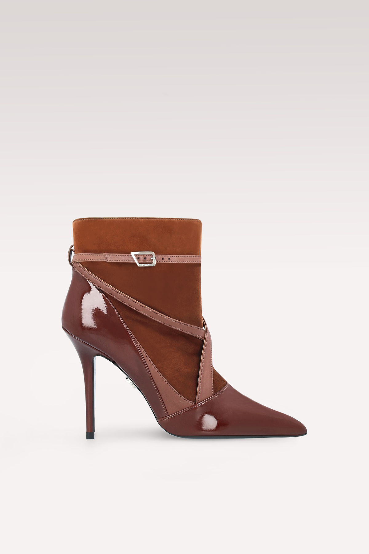 ORION CHOCOLATE BROWN PATENT LEATHER AND SUEDE ANKLE BOOTS