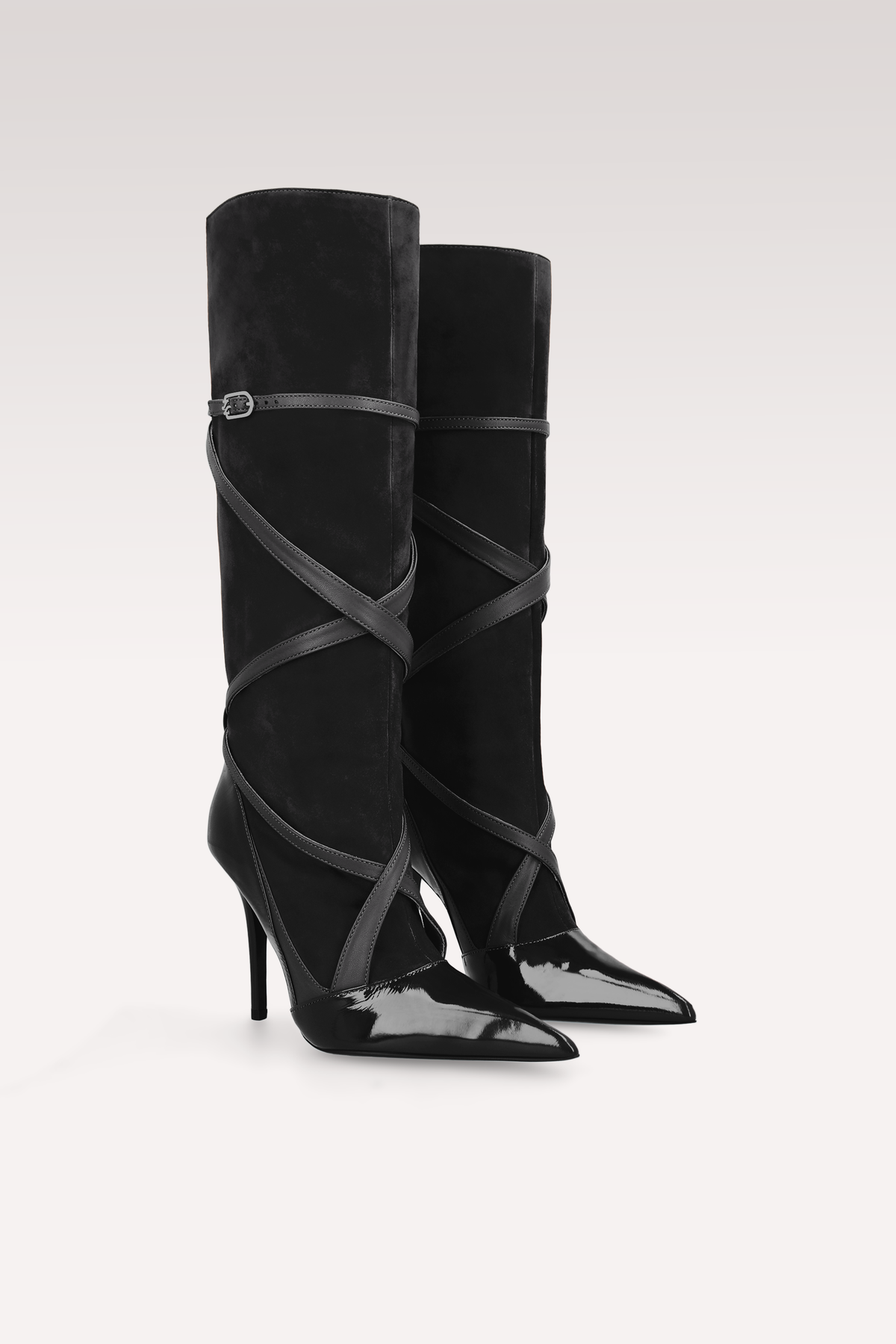 ATLAS BLACK PATENT LEATHER, SUEDE AND NAPPA BOOTS